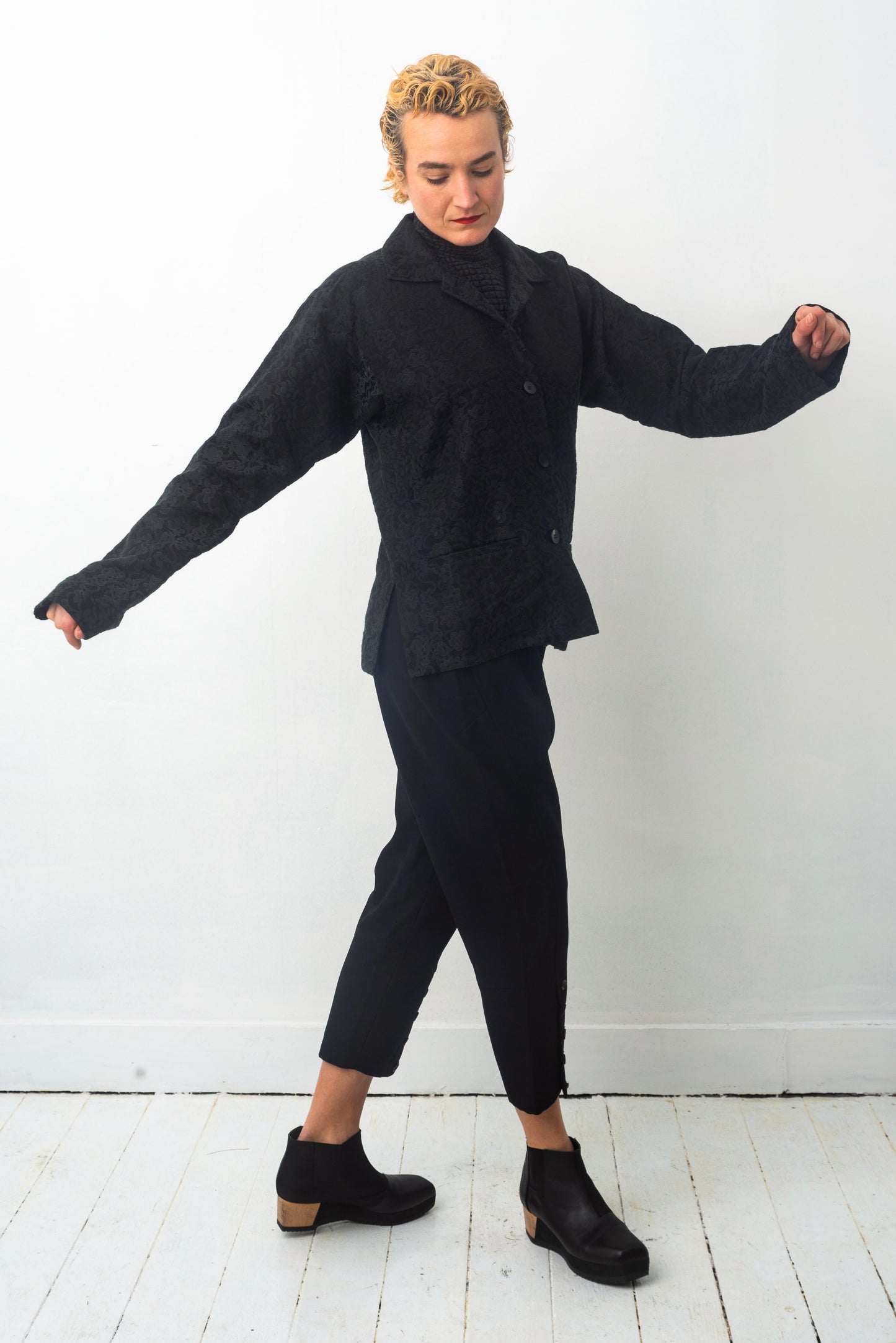 Issey Miyake 90’s short black jacket with flower and demon print