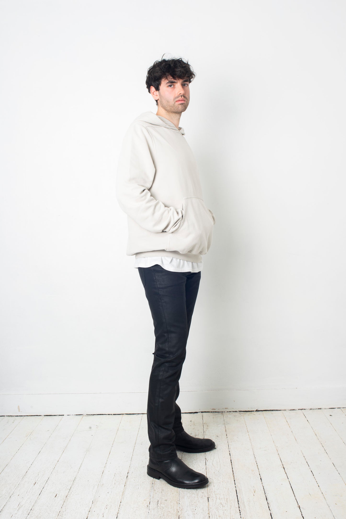 Rick Owens white / grey hoodie with reversed drawstring