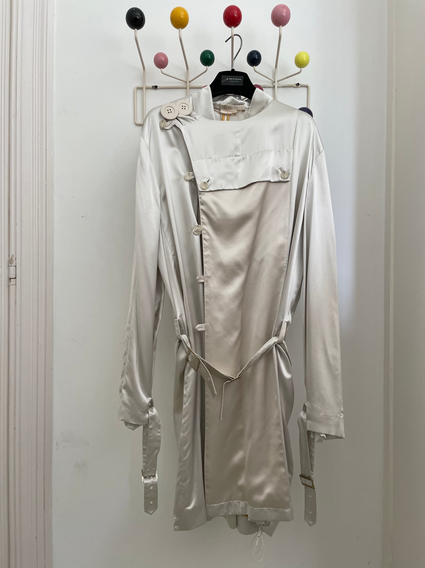 Stella McCartney SS 2003 silver silk fluid coat / dress with matching belt