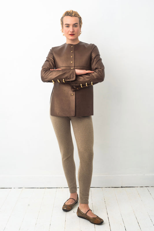 Gianfranco Ferre 80´s bronze leather jacket with golden pierced rings