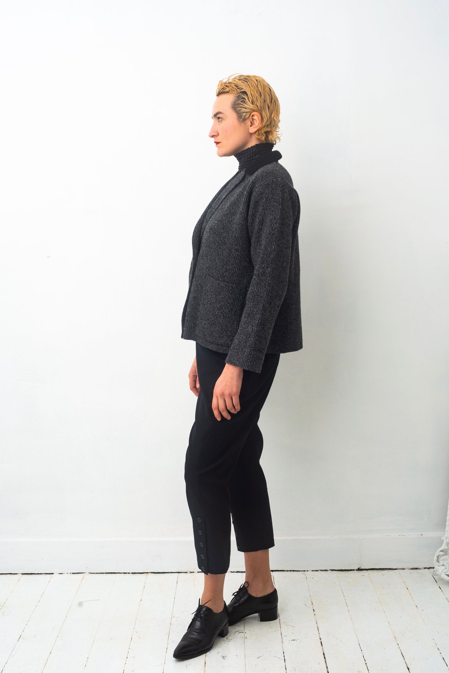 Y’s 90s grey and black knit double breasted cardigan