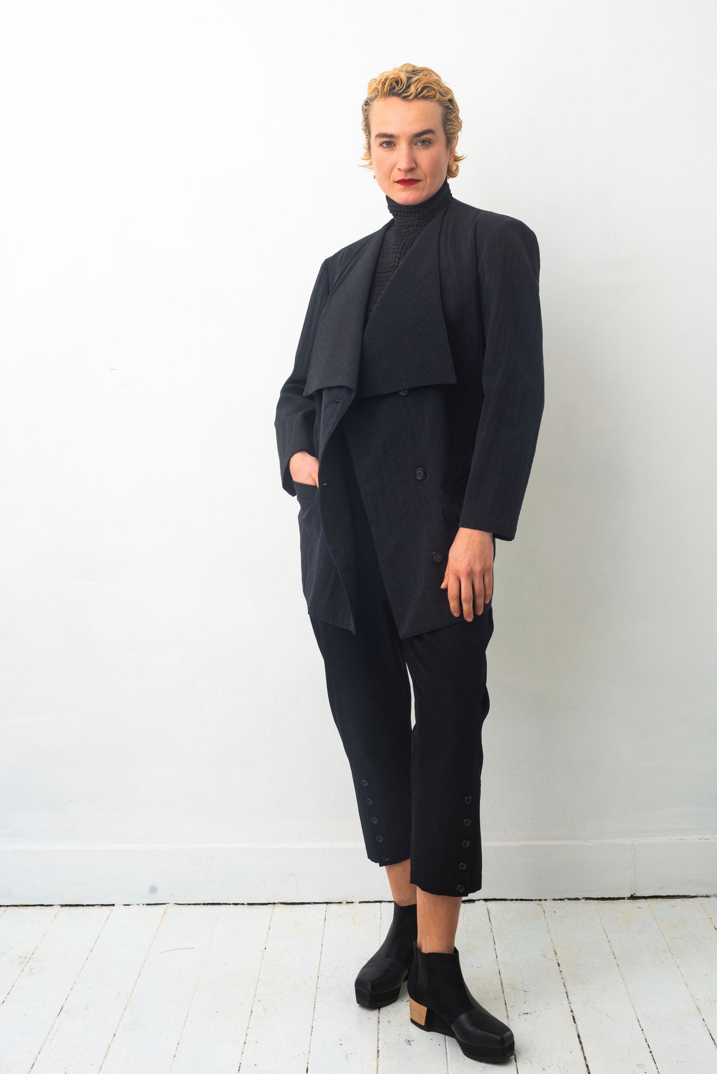Yohji Yamamoto Y's 90's grey wrinkled wool wide collar blazer