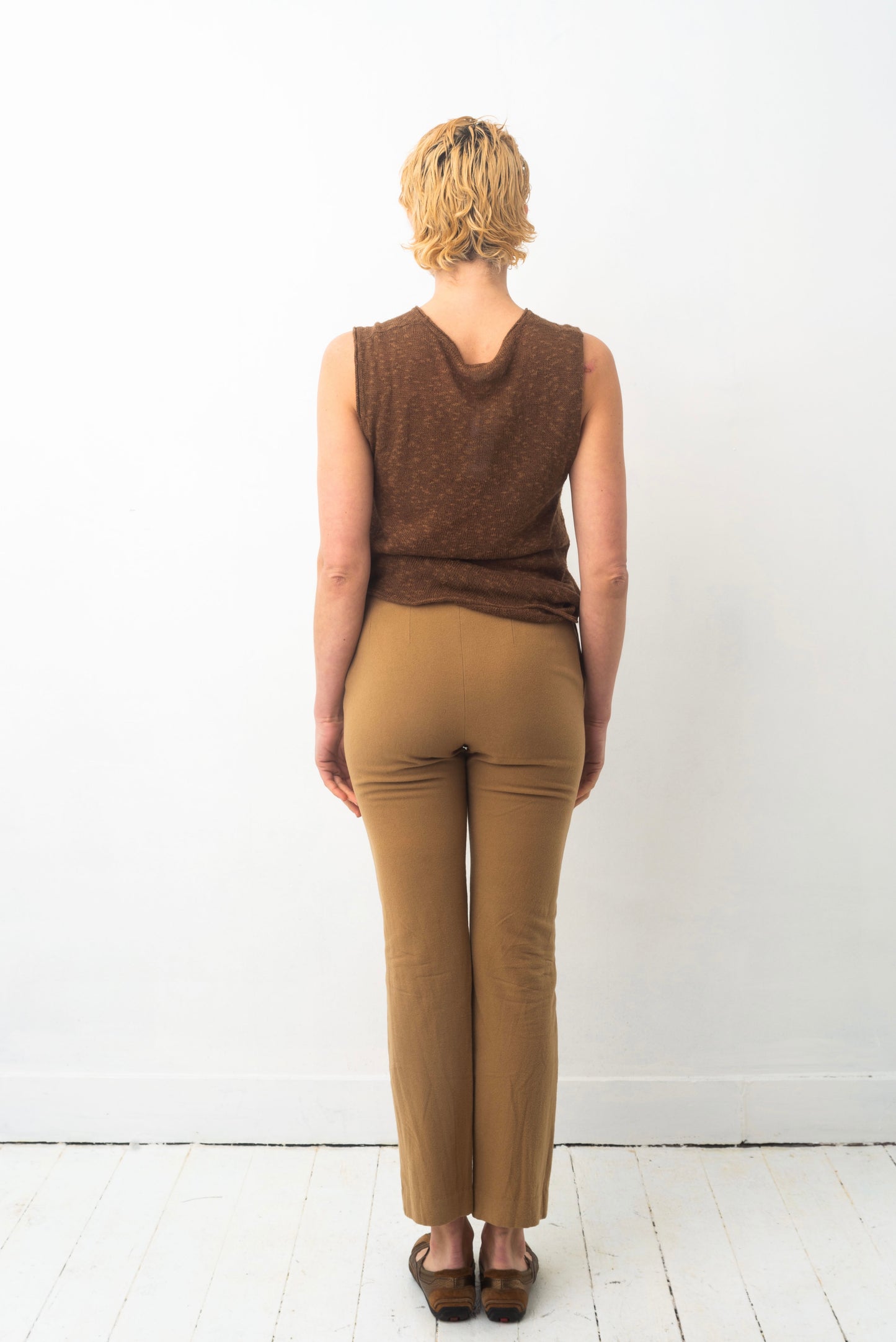 Yohji Yamamoto beige wool pencil trousers