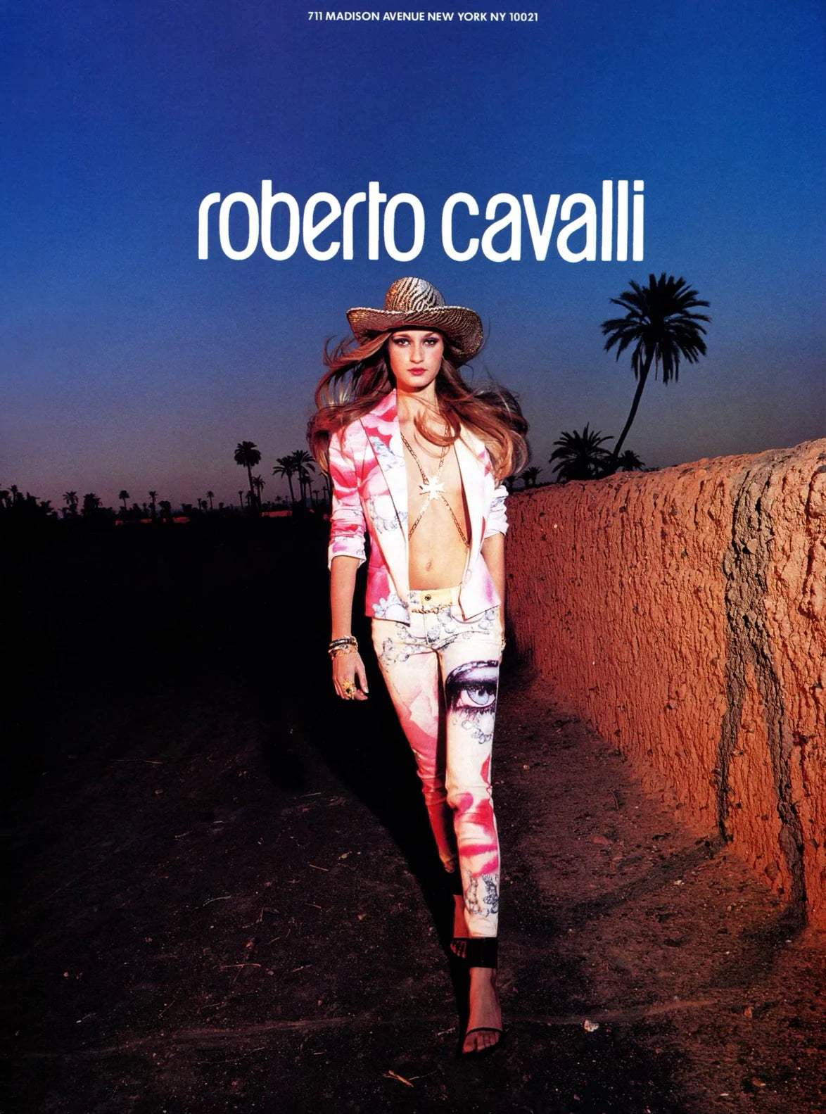 Roberto Cavalli SS 2001 face diamond print silk trousers