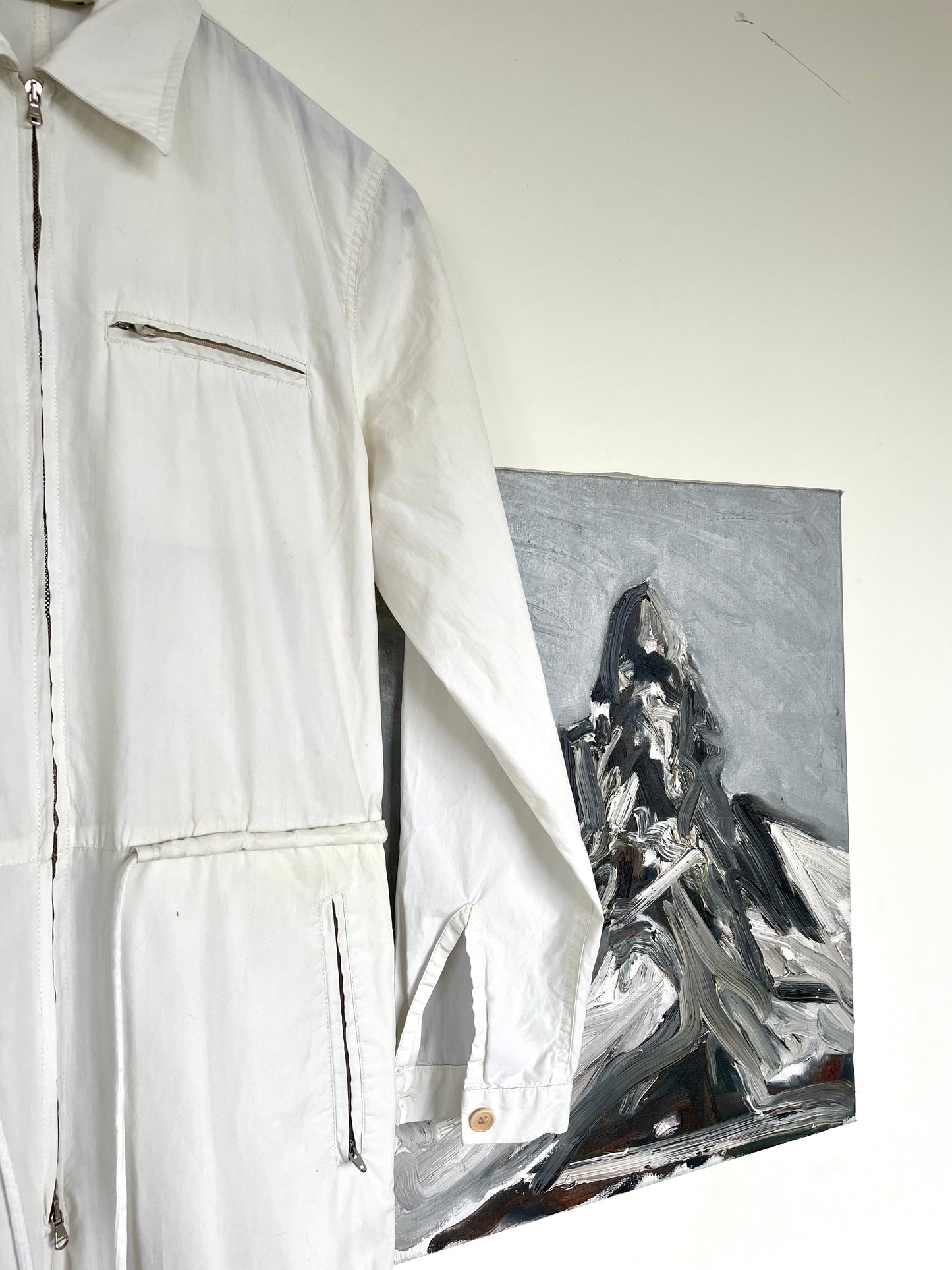 Krizia 90s white cotton workwear inspired jumpsuit