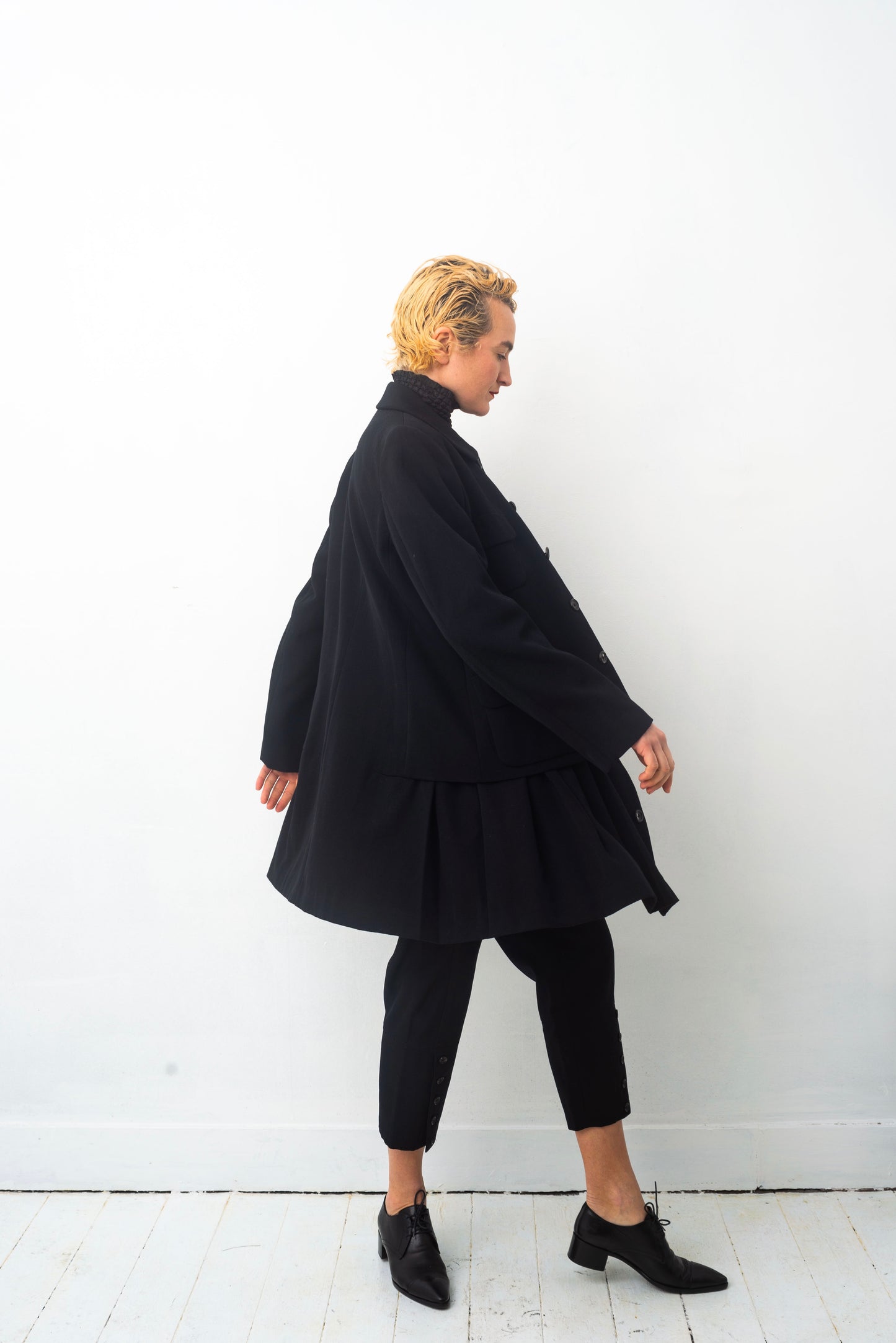 Comme des Garçons AD 1995 black wool coat with attached skirt