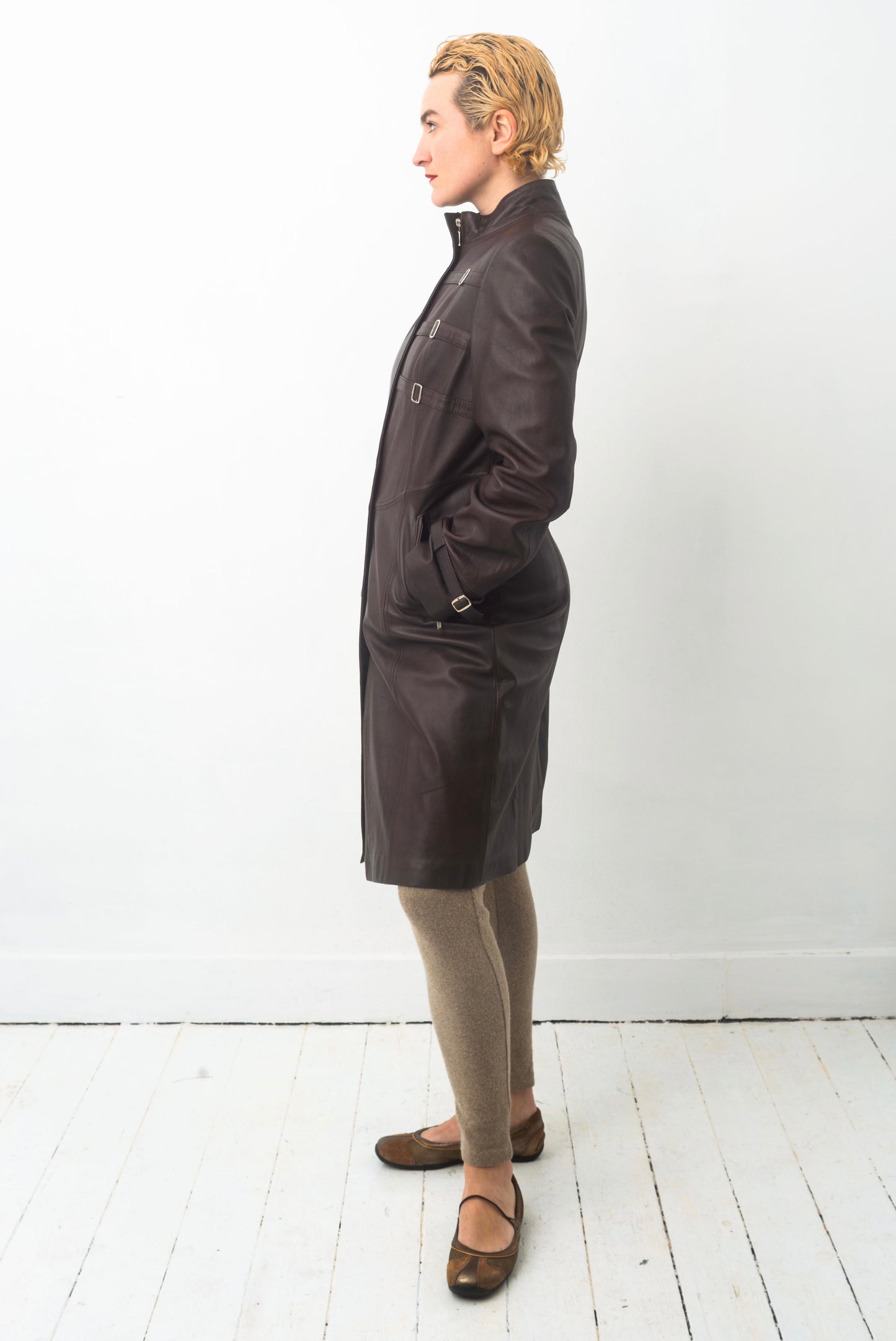 Jil Sander 2000’s leather long brown coat