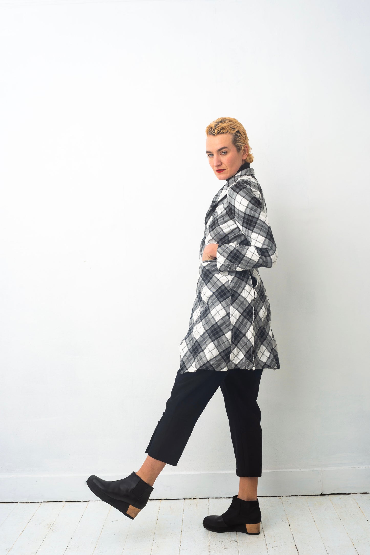 Comme des Garçons AD2010 checkered wrinkled black, grey and white jacket