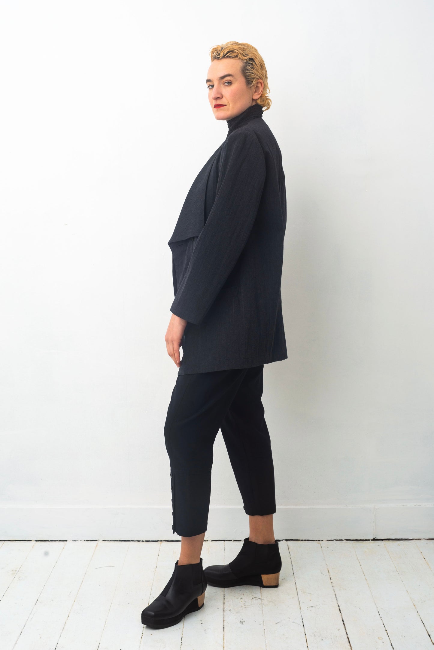 Yohji Yamamoto Y's 90's grey wrinkled wool wide collar blazer