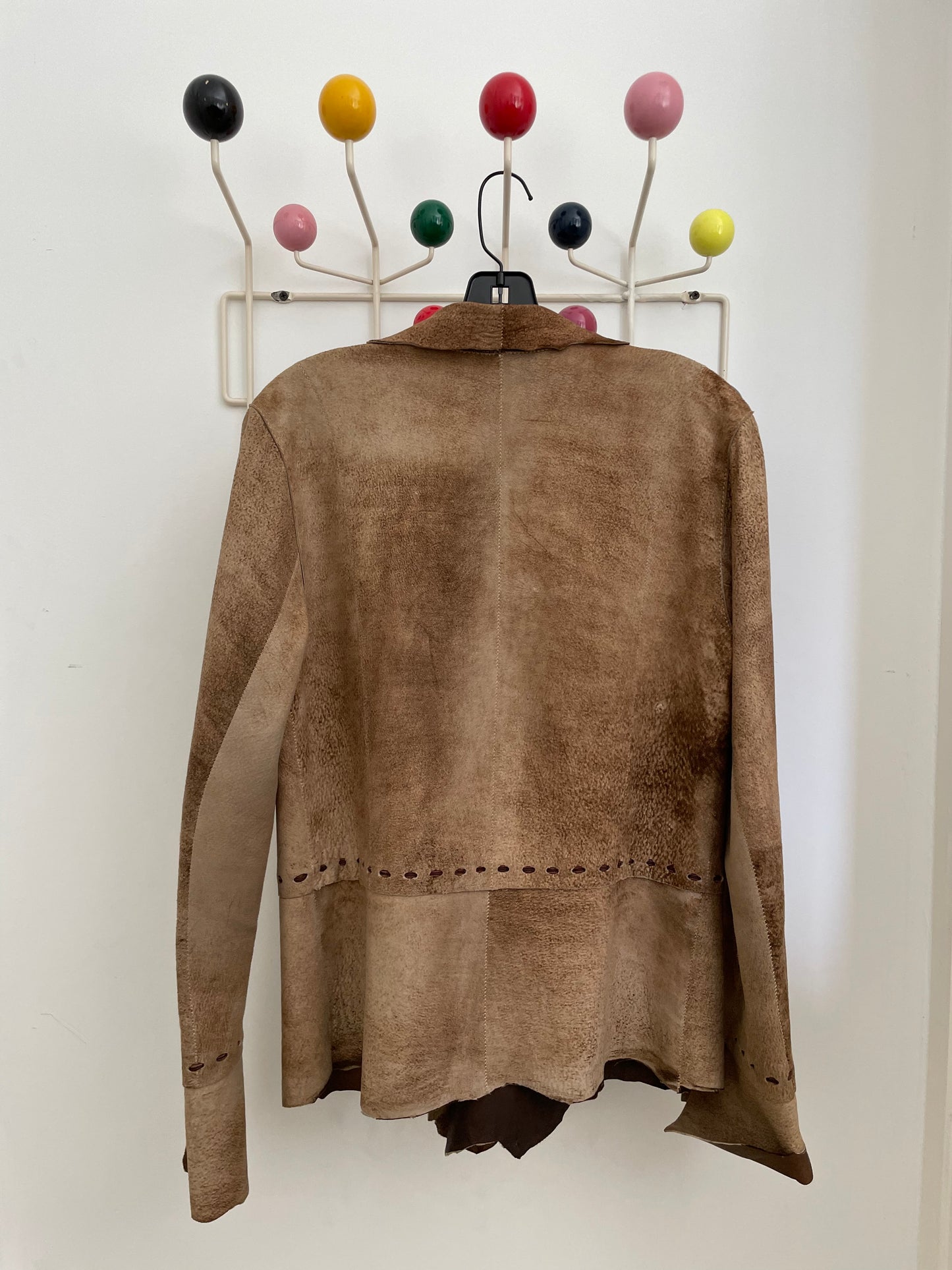 Sylvie Schimmel early 2000's leather patchwork roughly cut brown jacket