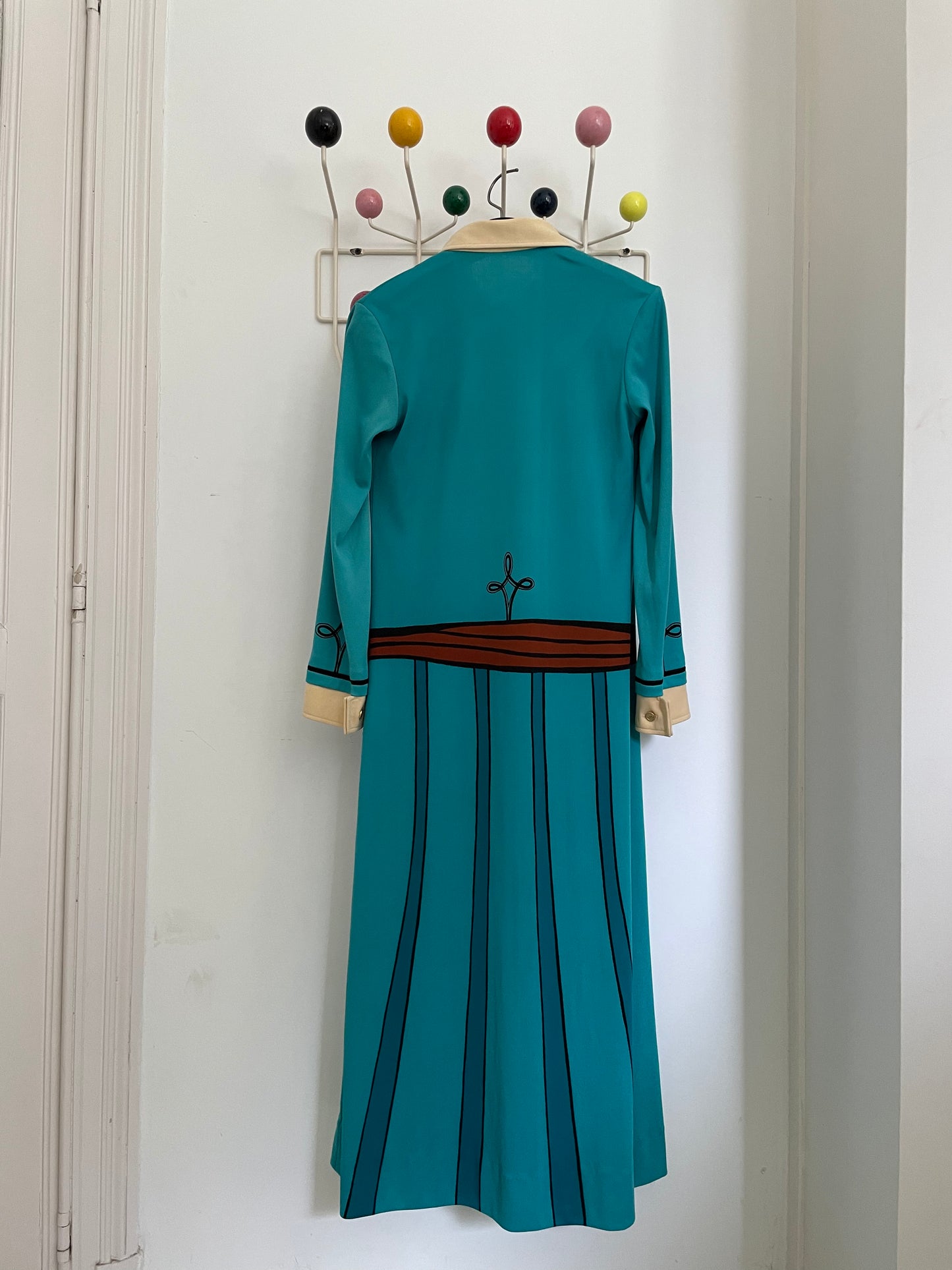 Roberta di Camerino 70's trompe l'oeil turquoise midi dress