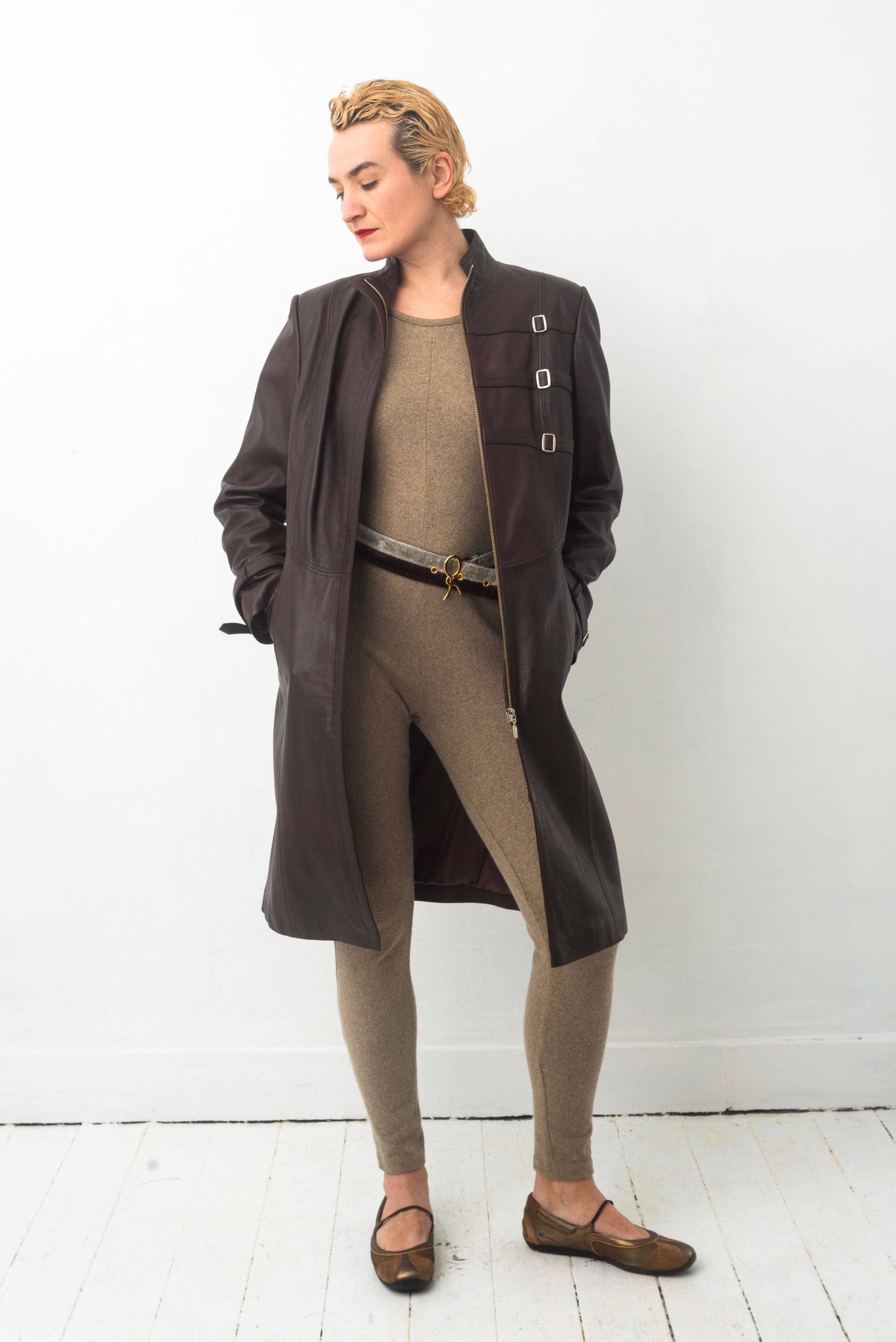 Jil Sander 2000’s leather long brown coat