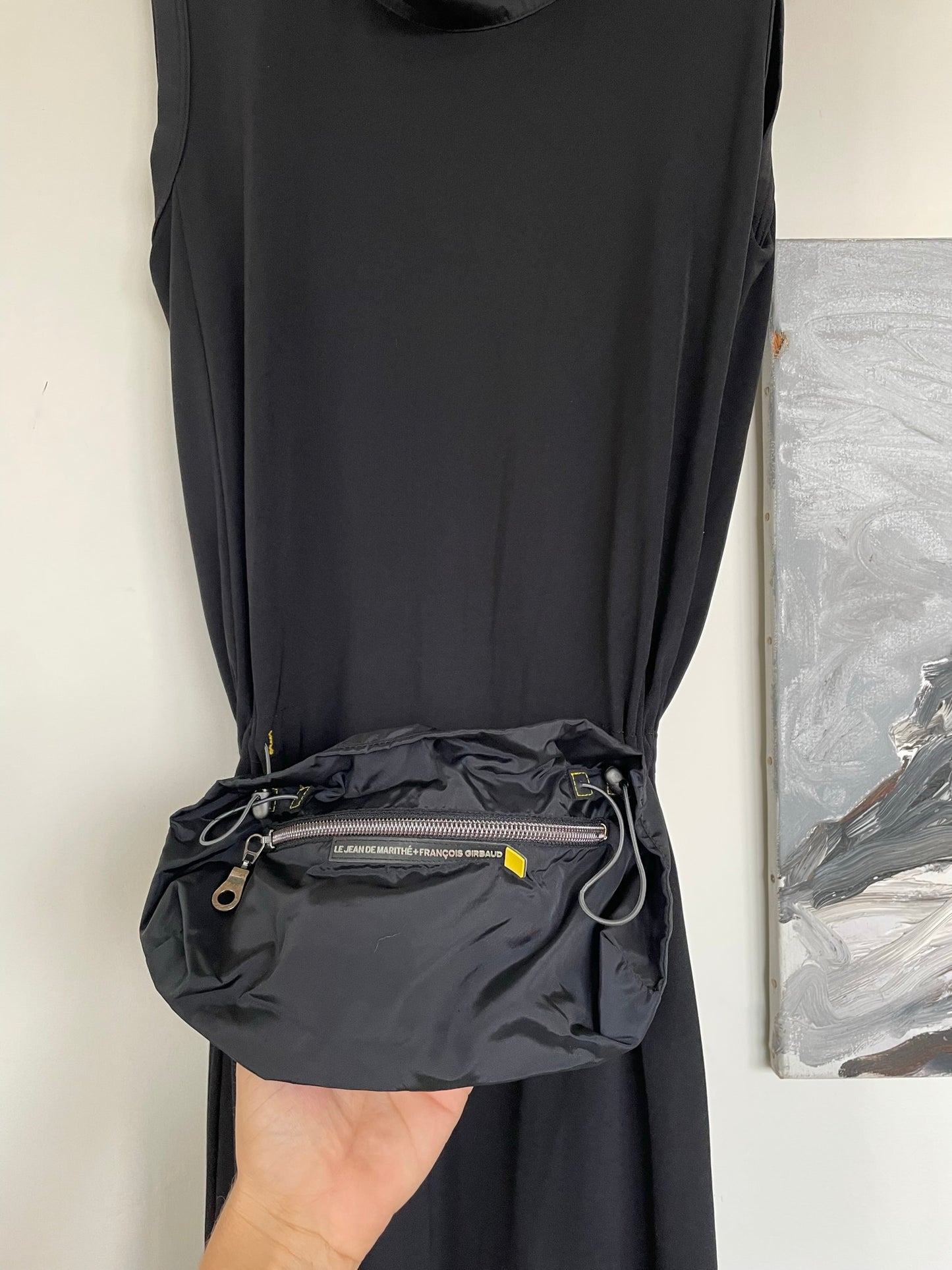 Marithé + François Girbaud 2000´s black sporty dress with nylon collar & waist bag