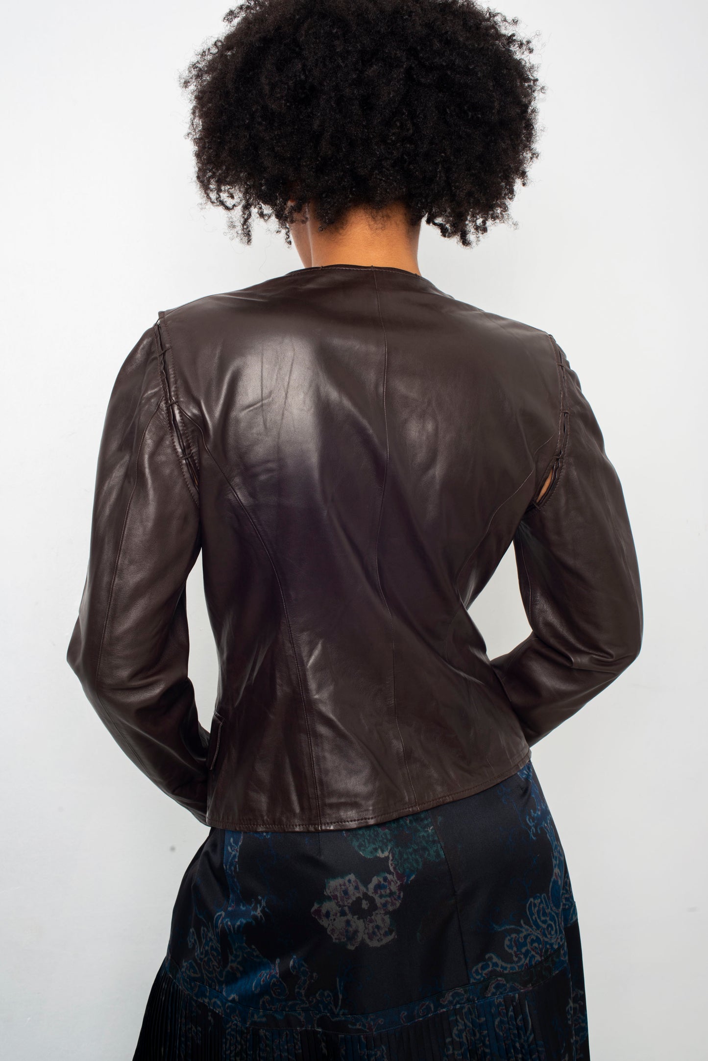 Yves Saint Laurent 2000’s brown leather jacket with stitches detail and ribbon closure