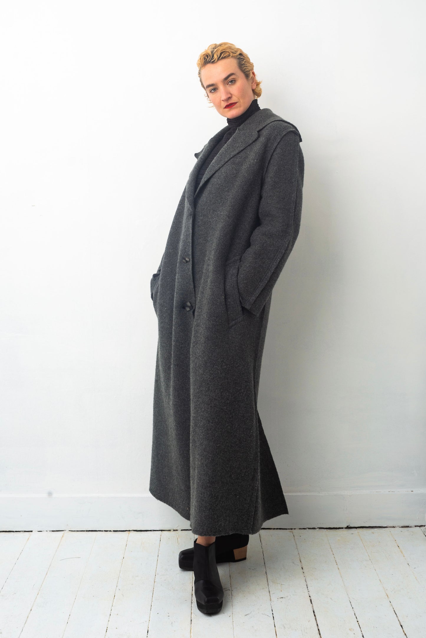 Comme des Garçons 90’s long grey boiled wool coat
