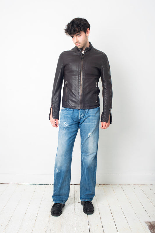 Dirk Bikkembergs 2000´s brown leather jacket with zipper sleeve detail