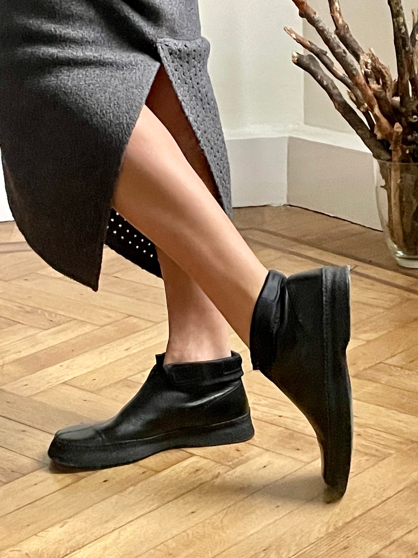 Jil Sander 90's leather future desert ankle boots with nylon and velcro flap