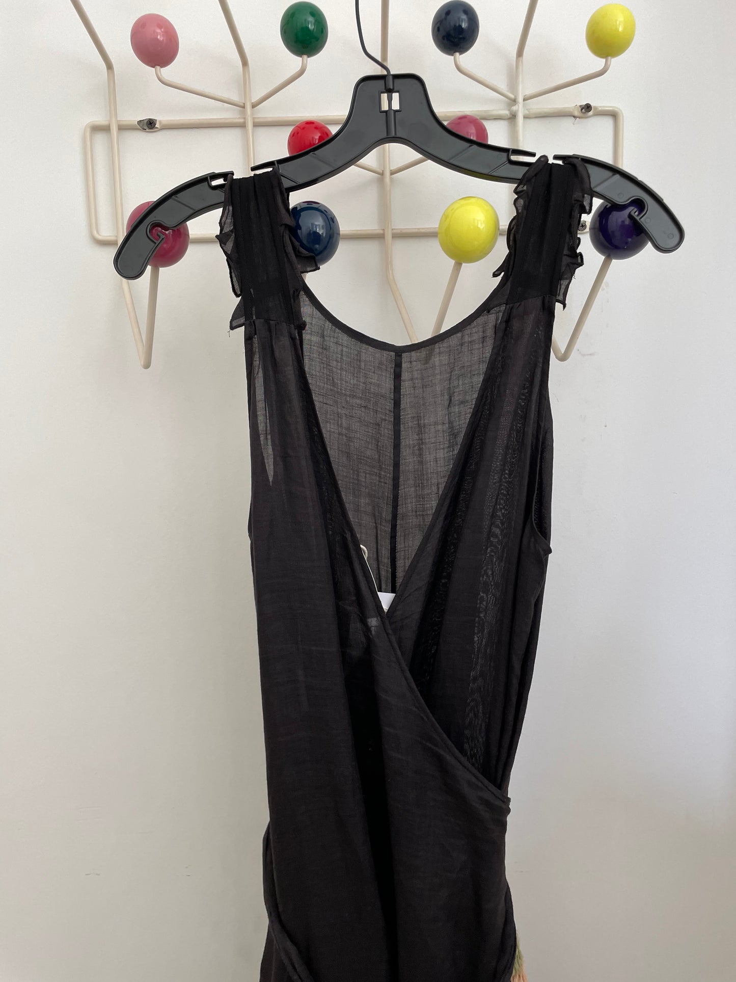 Sonia Rykiel 2000's black linen wrap dress with embroidered flower