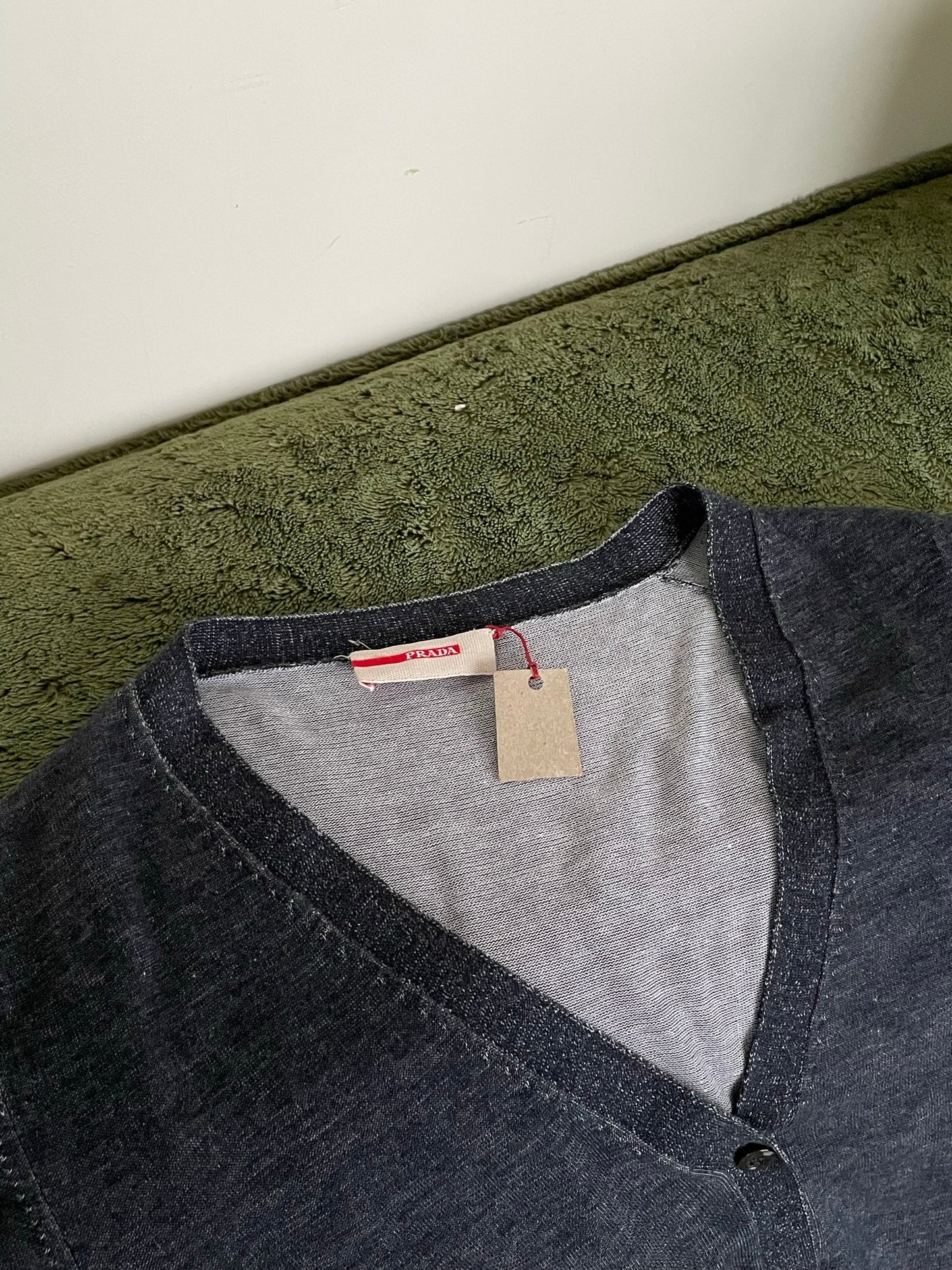Prada 2000's blue cotton button down short sleeved knit shirt