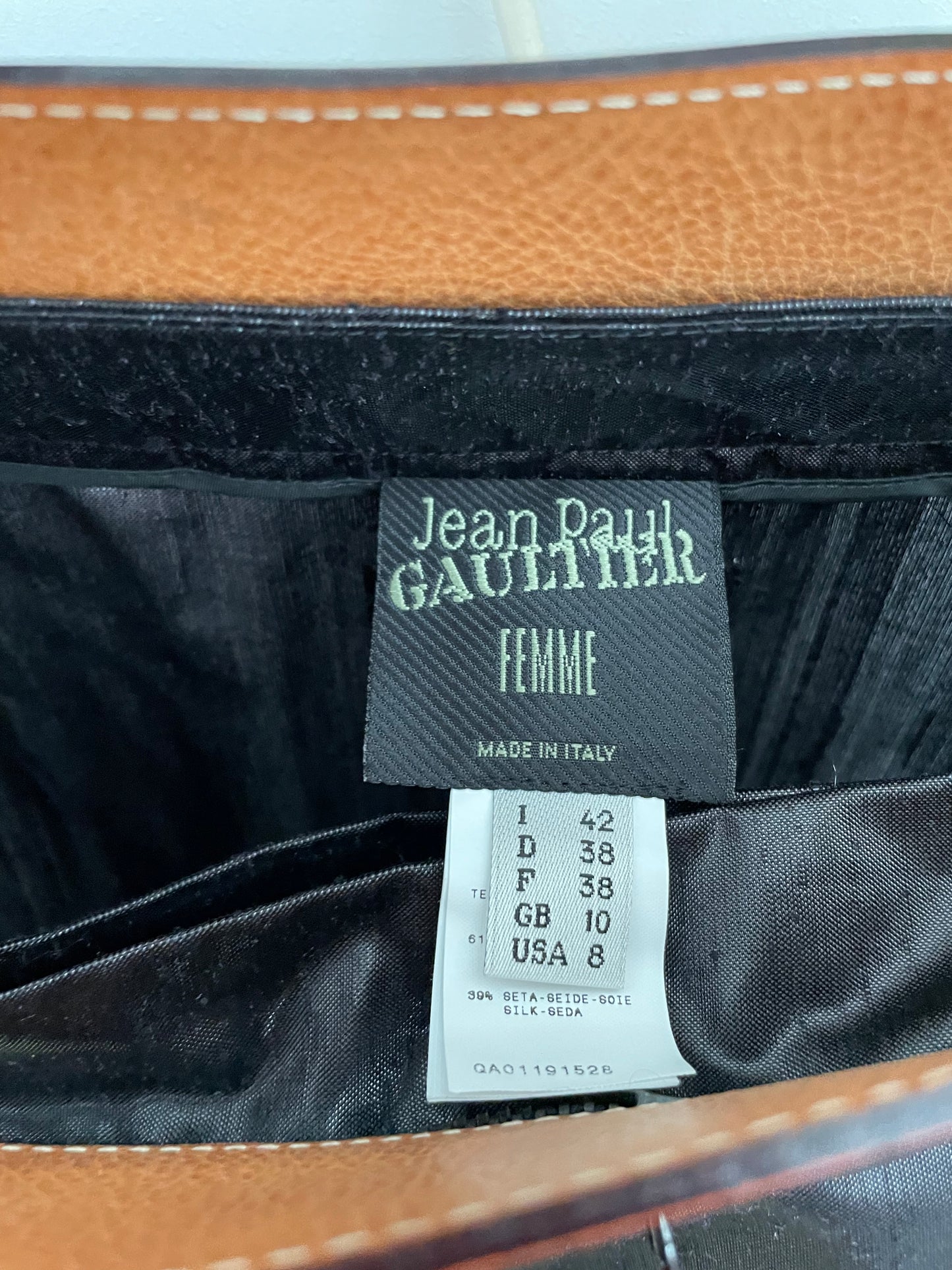 Jean Paul Gaultier SS 2000 black silk skirt with zipped leather belt