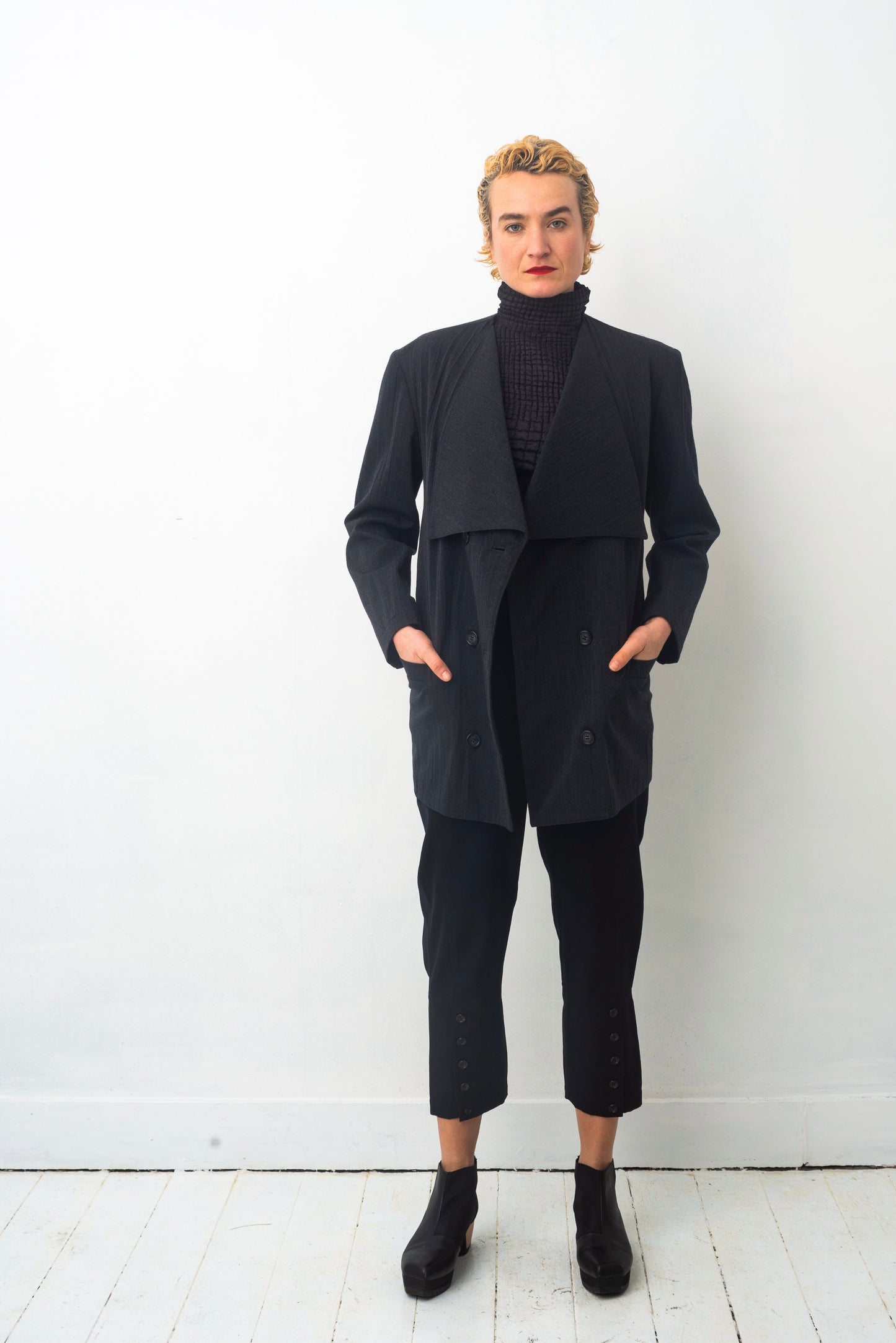Yohji Yamamoto Y's 90's grey wrinkled wool wide collar blazer