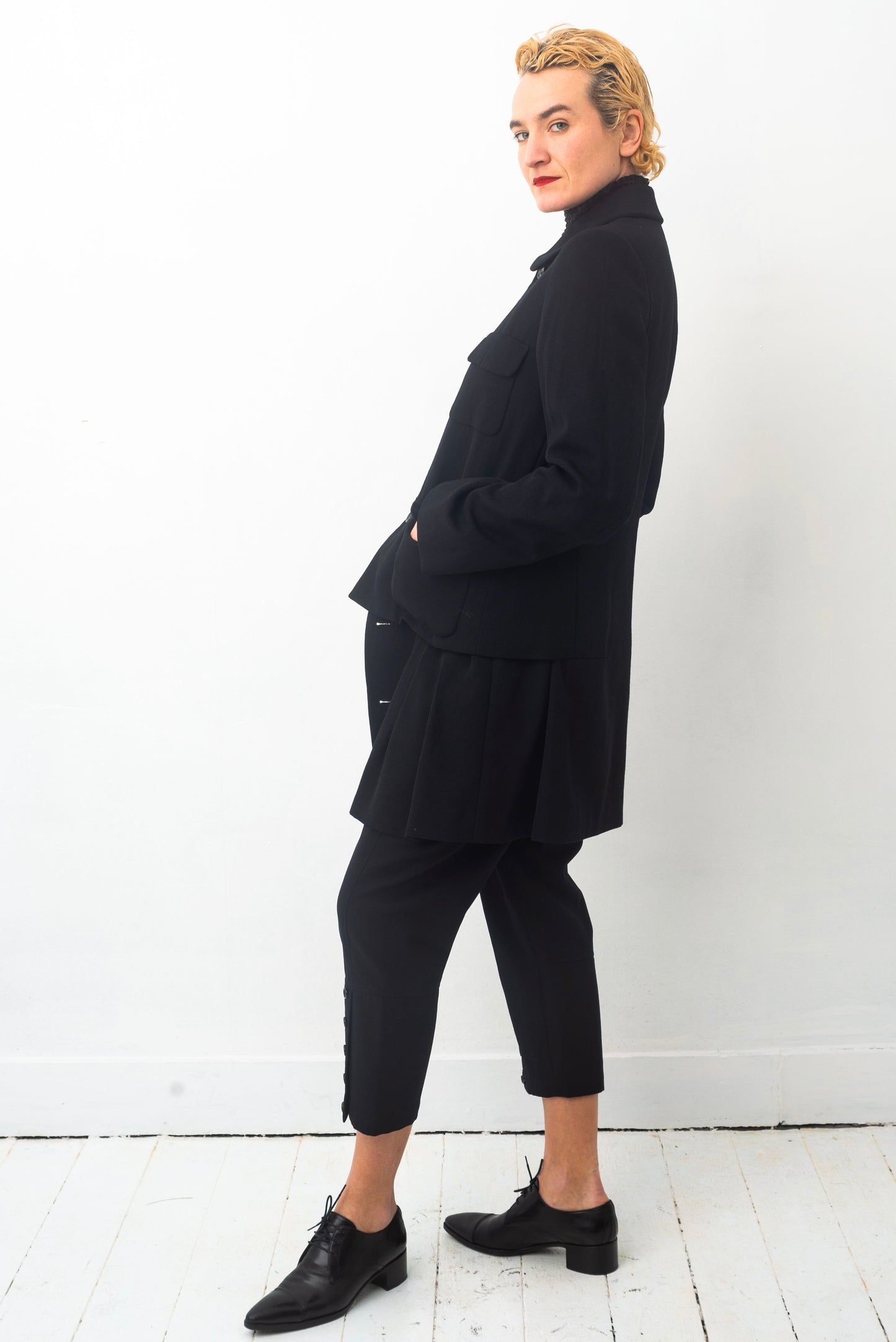 Comme des Garçons AD 1995 black wool coat with attached skirt
