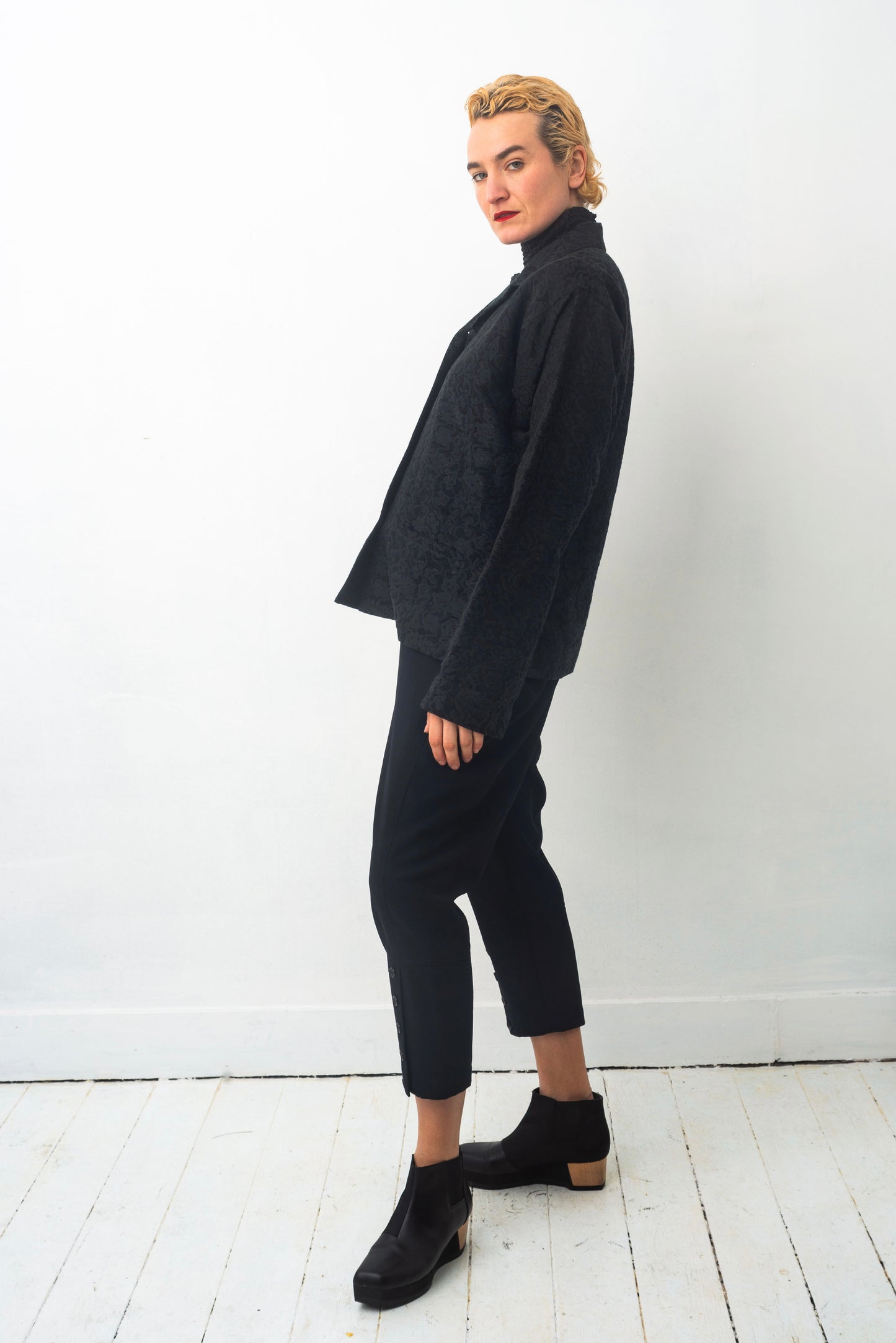 Issey Miyake 90’s short black jacket with flower and demon print