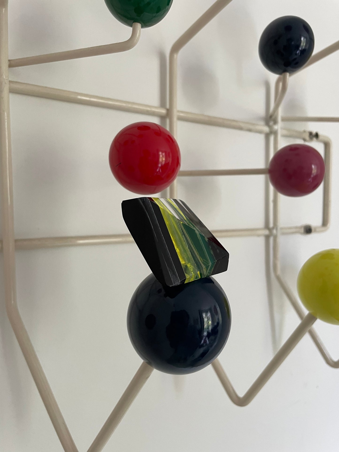 80's oversized square transparent resin ring with black & green stripes