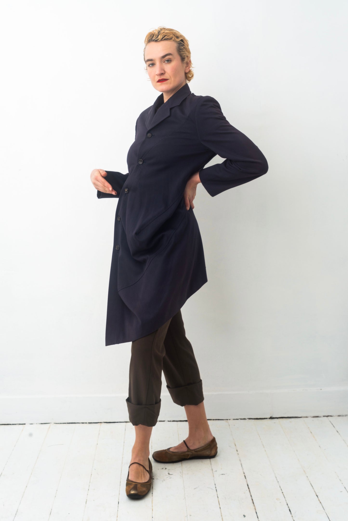 Comme des Garçons 90’s asymmetrical rayon plum jacket