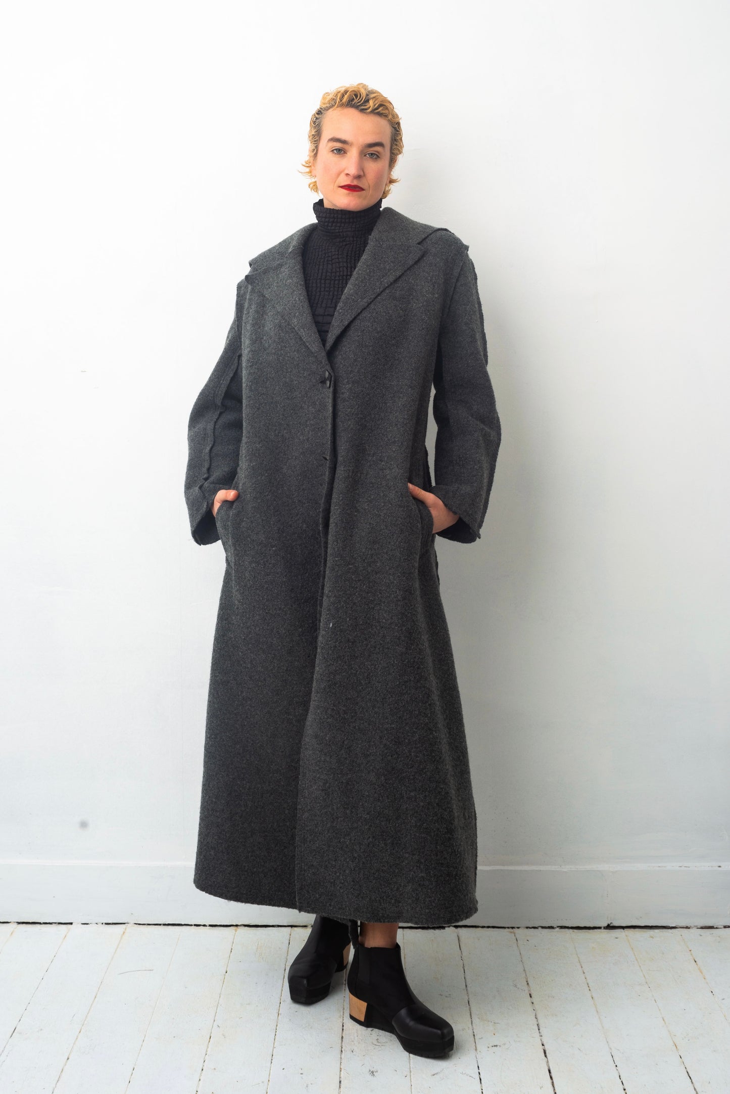 Comme des Garçons 90’s long grey boiled wool coat