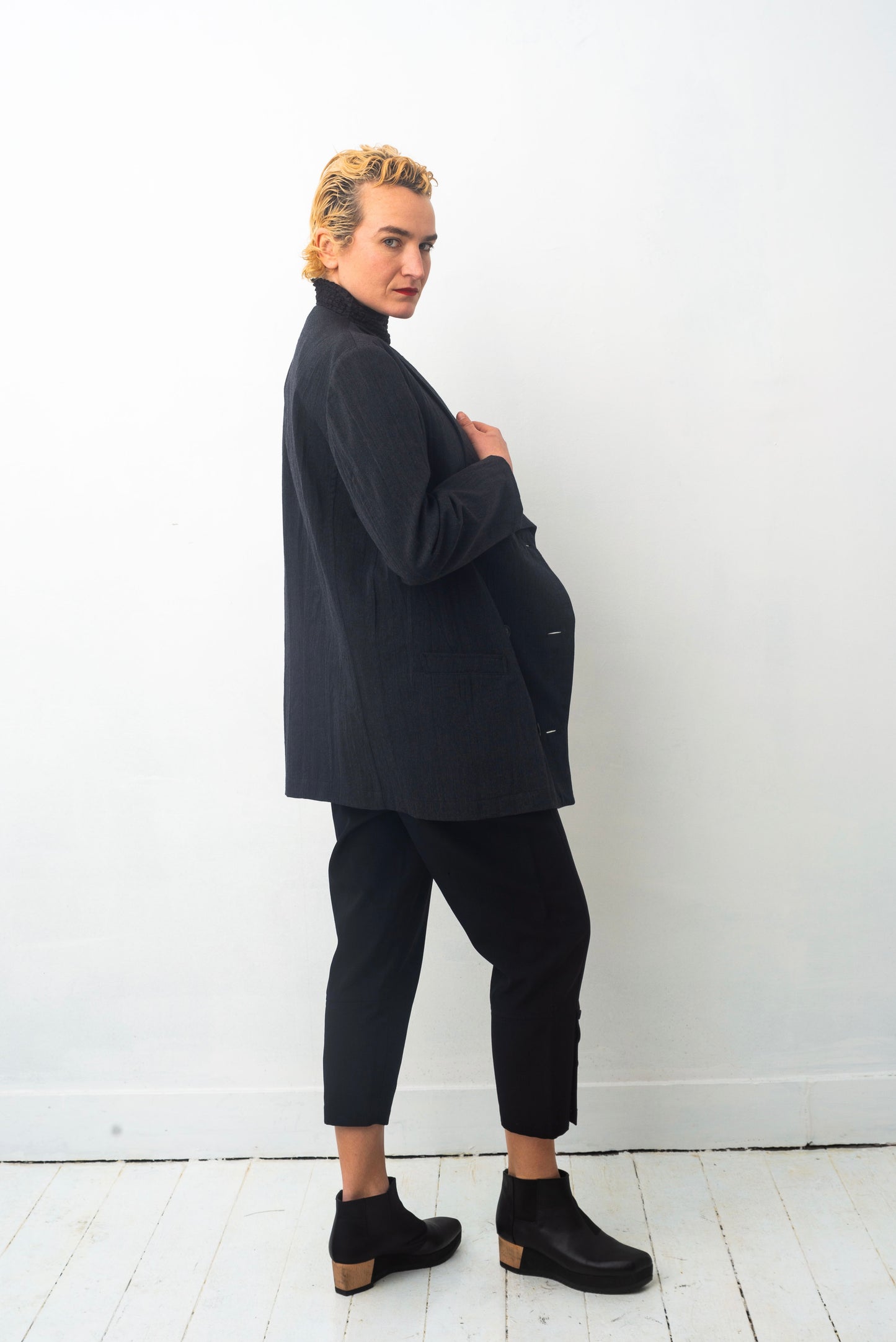 Yohji Yamamoto Y's 90's grey wrinkled wool wide collar blazer