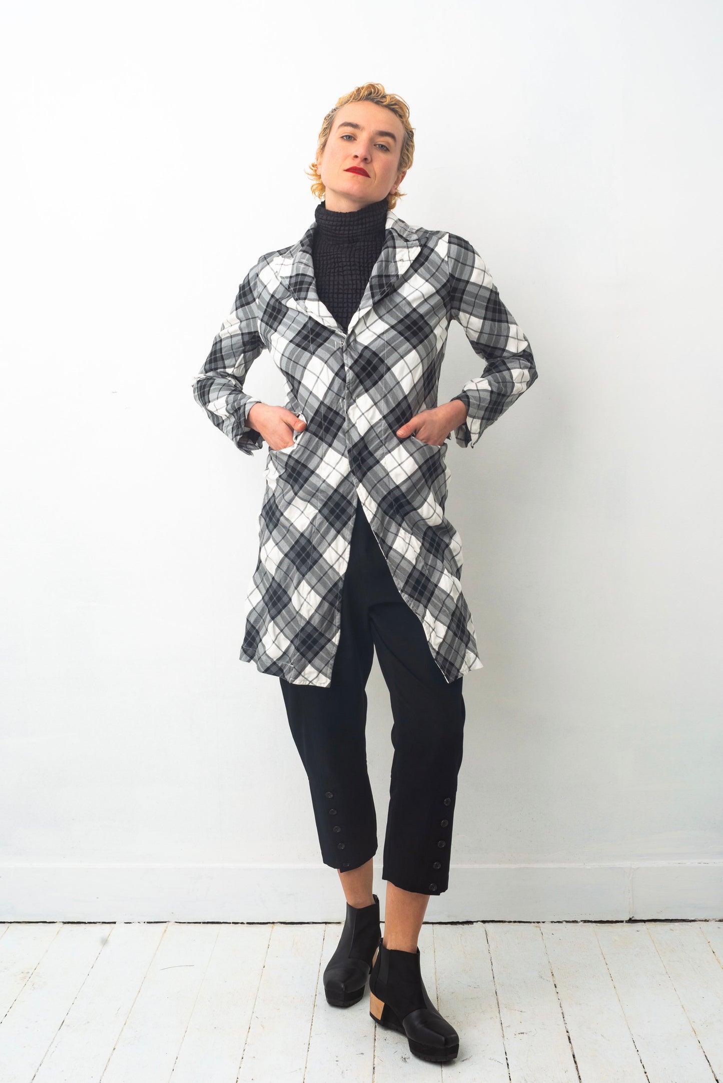 Comme des Garçons AD2010 checkered wrinkled black, grey and white jacket