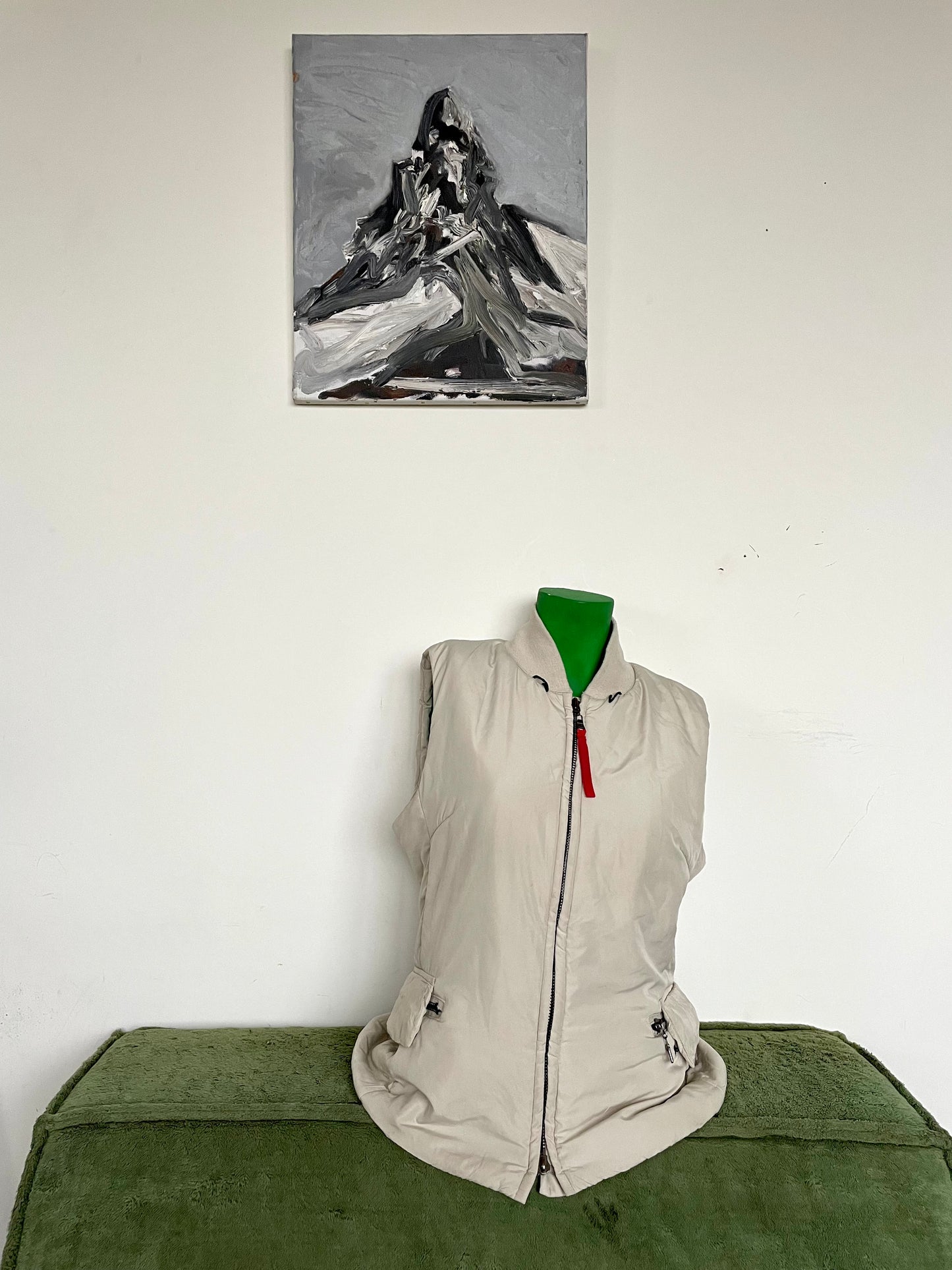 Prada 2000’s off-white nylon bodywarmer with removable fur collar and scarf