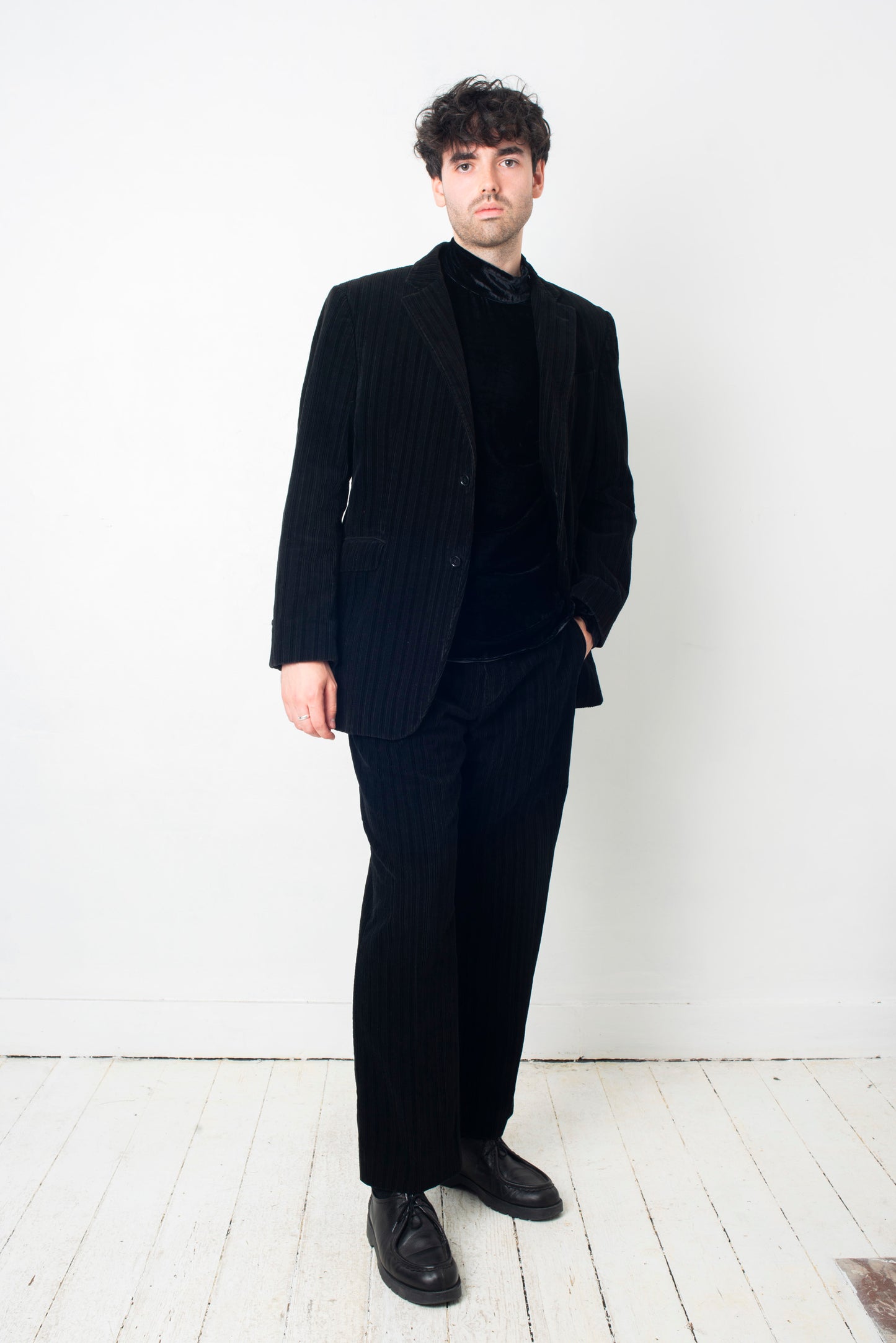 Costume National 90s black corduroy pantsuit