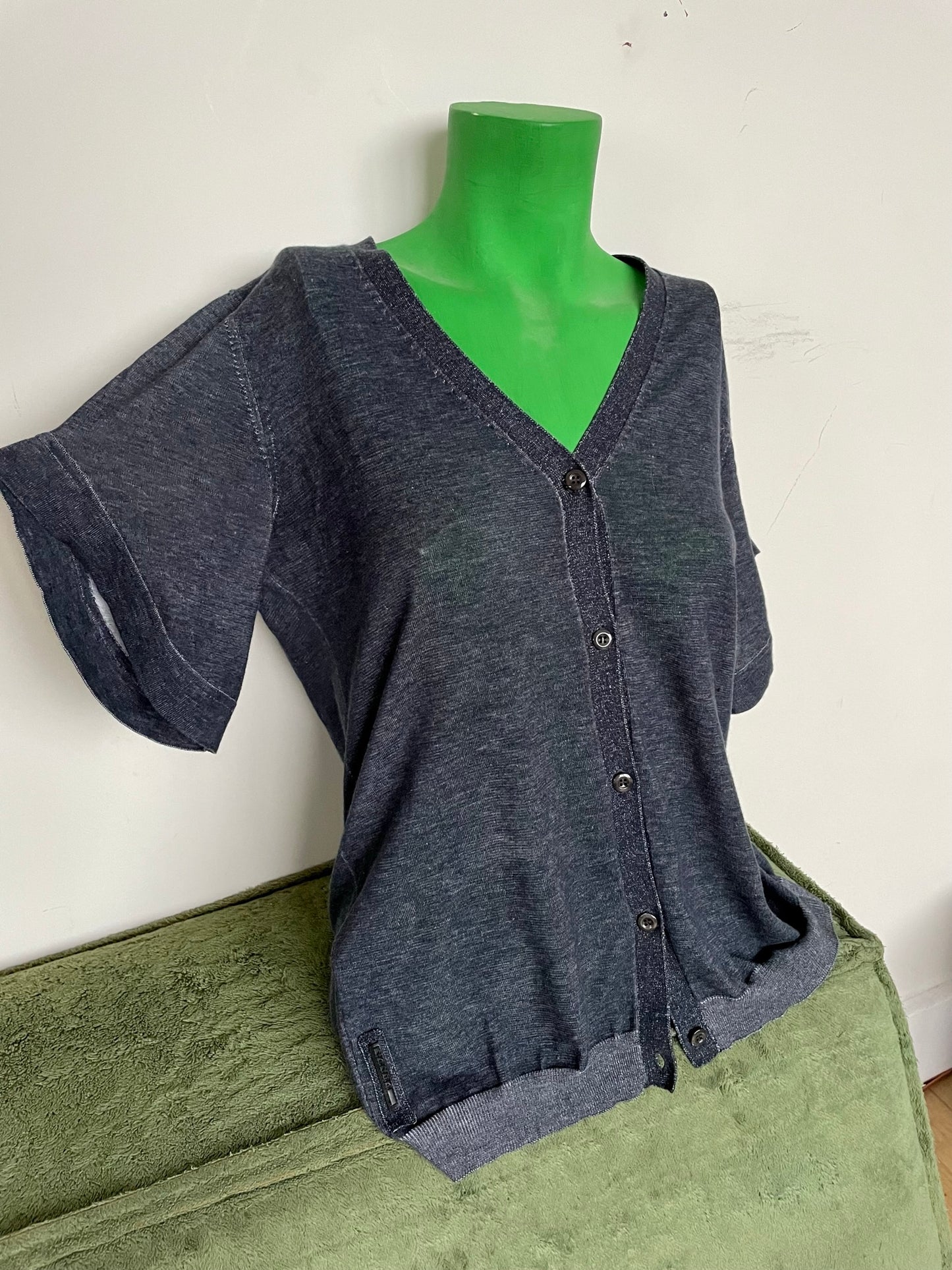 Prada 2000's blue cotton button down short sleeved knit shirt