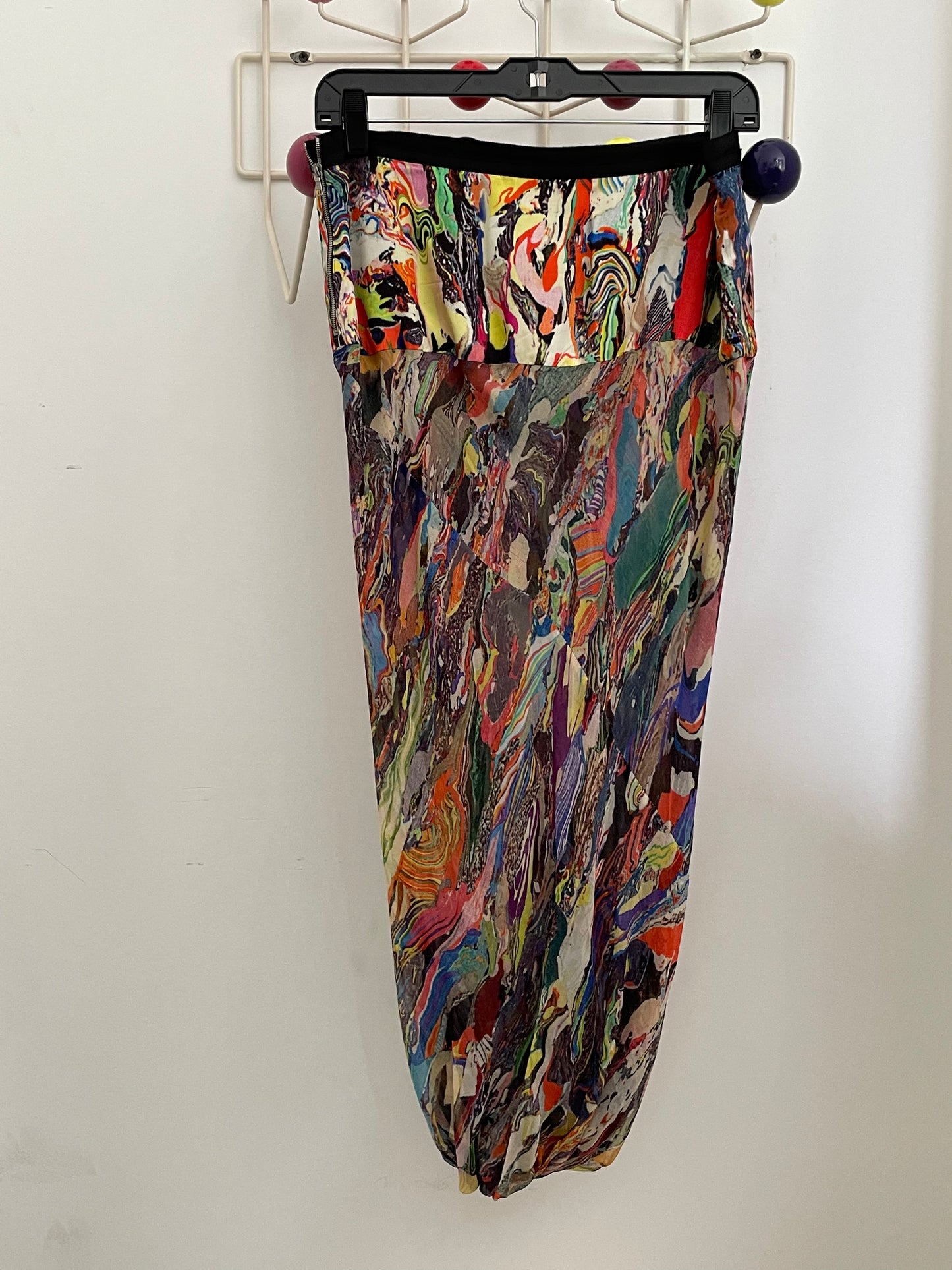 Dries van Noten FW 2008 multicolour marble print silk skirt