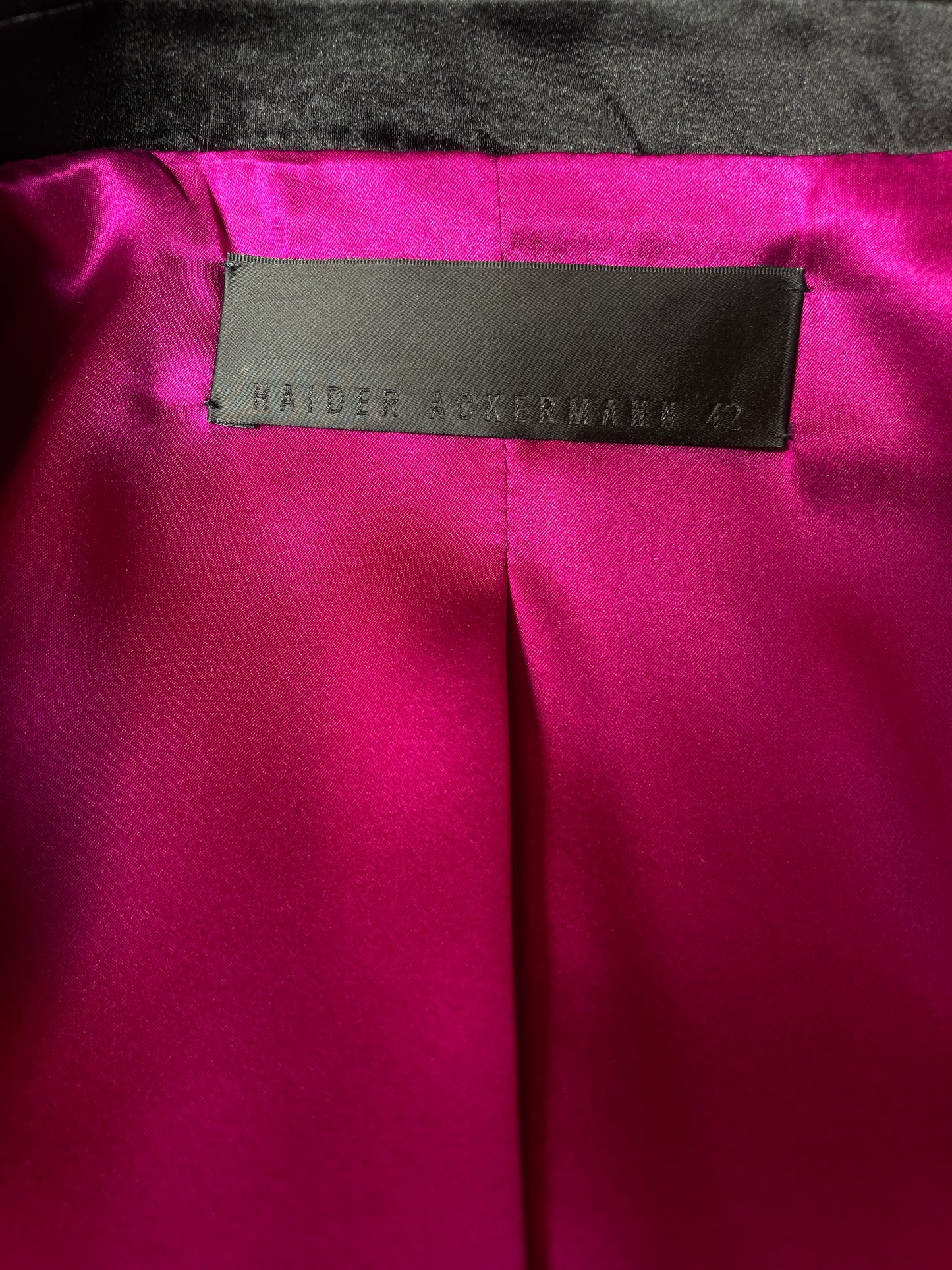 Haider Ackermann 2000's silk black pantsuit with fuchsia lining