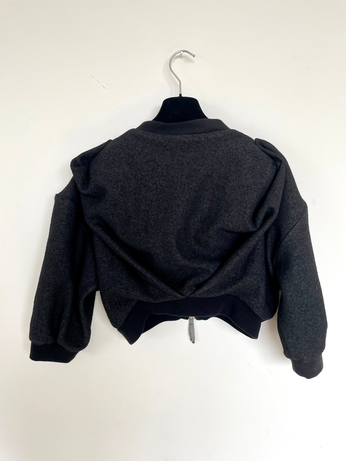 Jean-Paul Lespagnard Cropped transformable black knit bomber jacket with "asphalt" coating