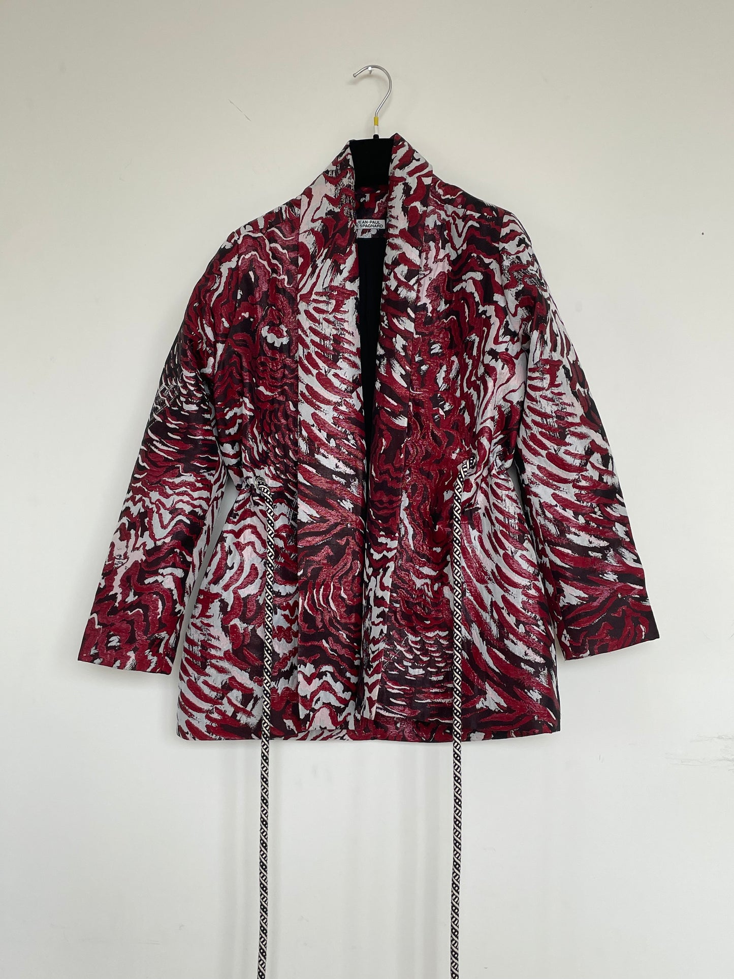 Jean-Paul Lespagnard red, black and white lurex jacket with wavy pattern and rope belt