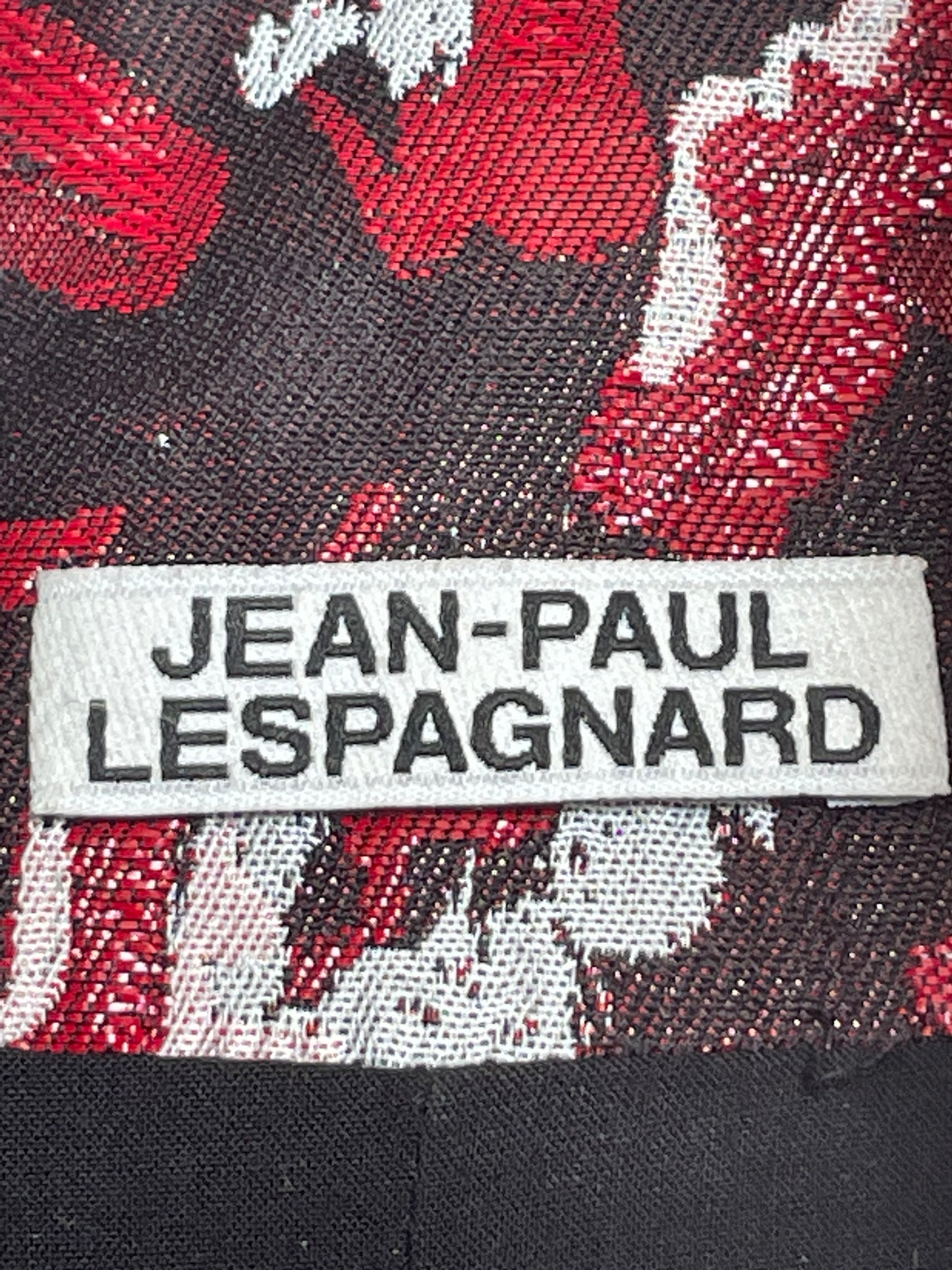 Jean-Paul Lespagnard red, black and white lurex jacket with wavy pattern and rope belt
