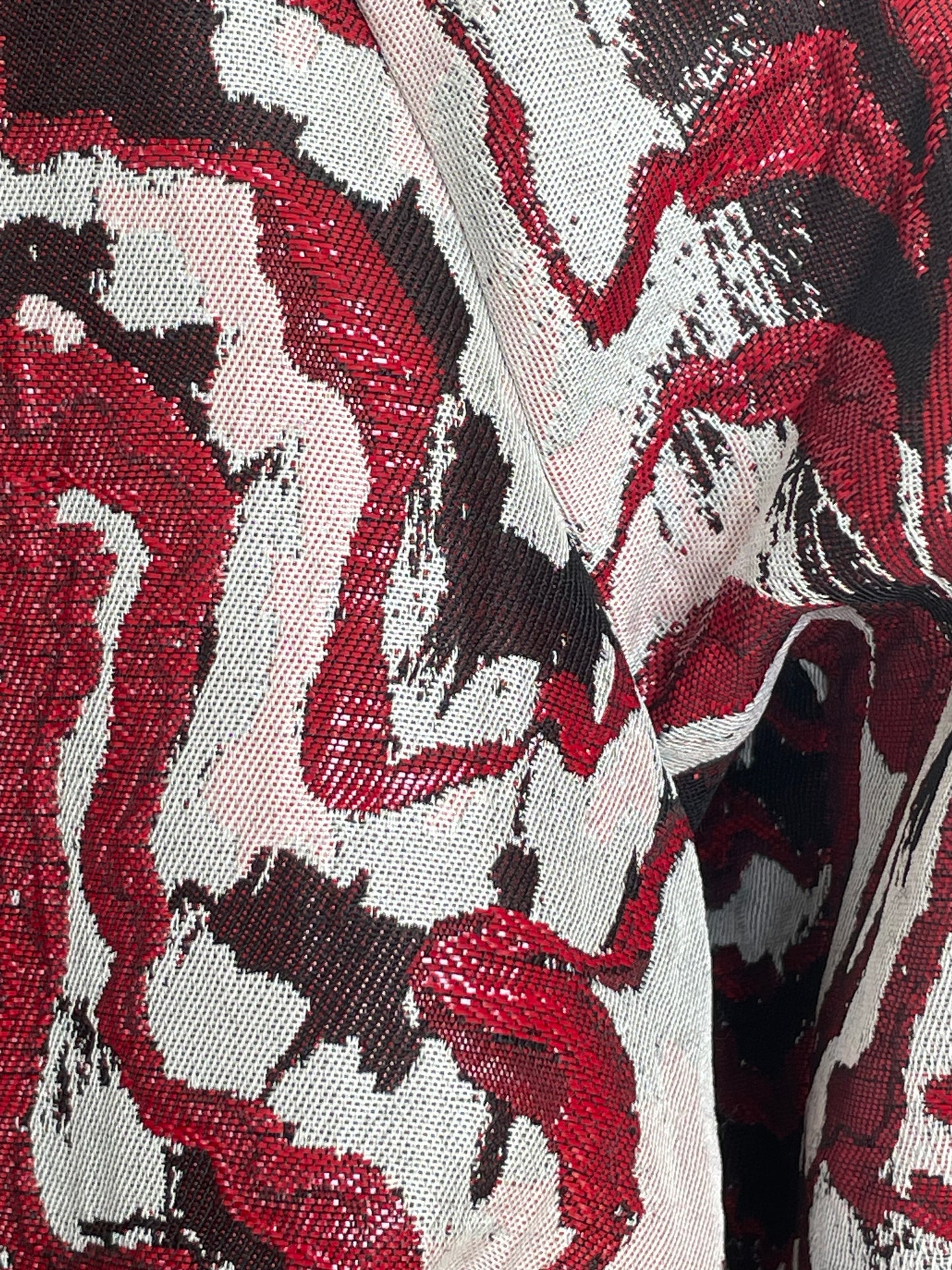 Jean-Paul Lespagnard red, black and white lurex jacket with wavy pattern and rope belt