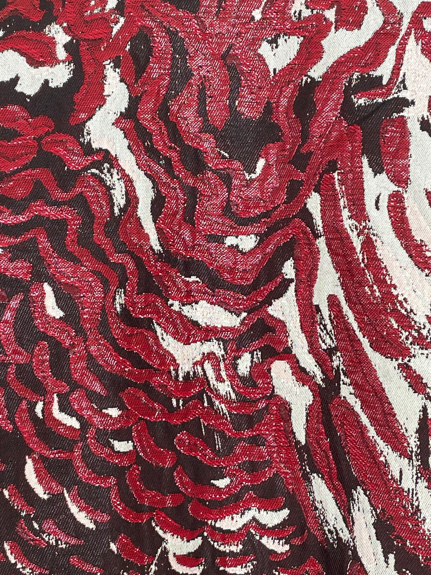 Jean-Paul Lespagnard red, black and white lurex jacket with wavy pattern and rope belt