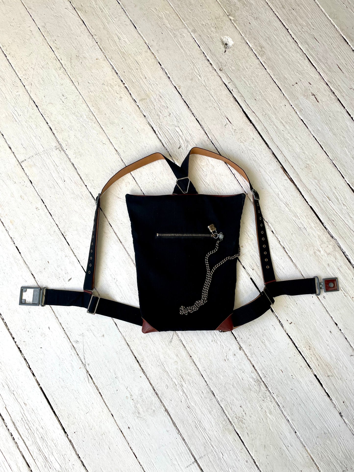Jean Paul Gaultier 80's leather backpack with harness closure