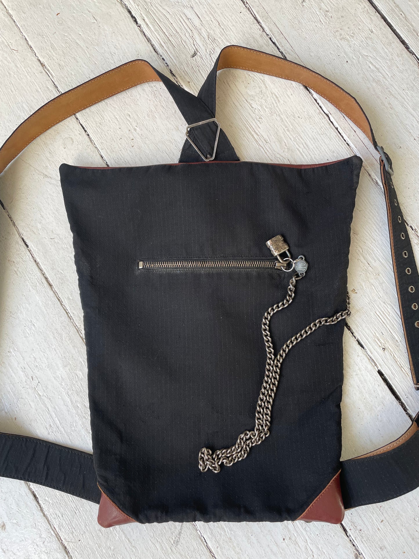 Jean Paul Gaultier 80's leather backpack with harness closure