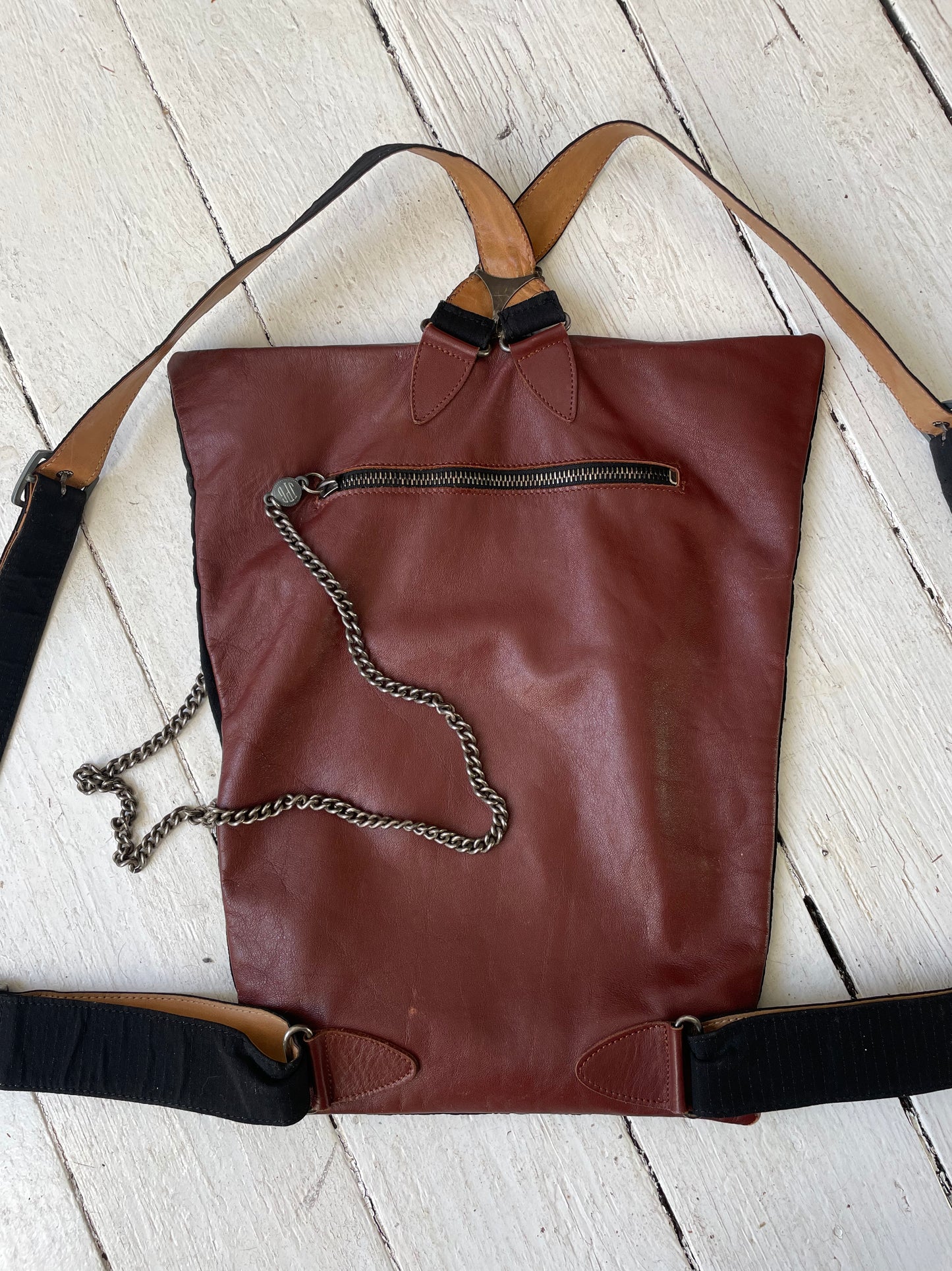 Jean Paul Gaultier 80's leather backpack with harness closure