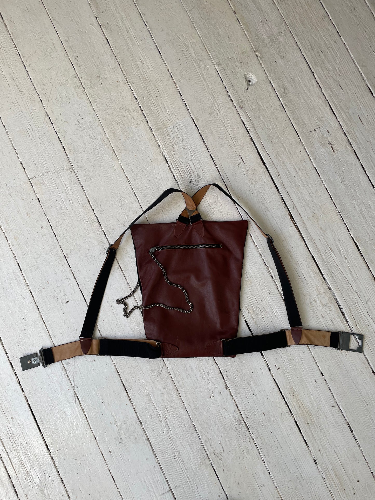 Jean Paul Gaultier 80's leather backpack with harness closure
