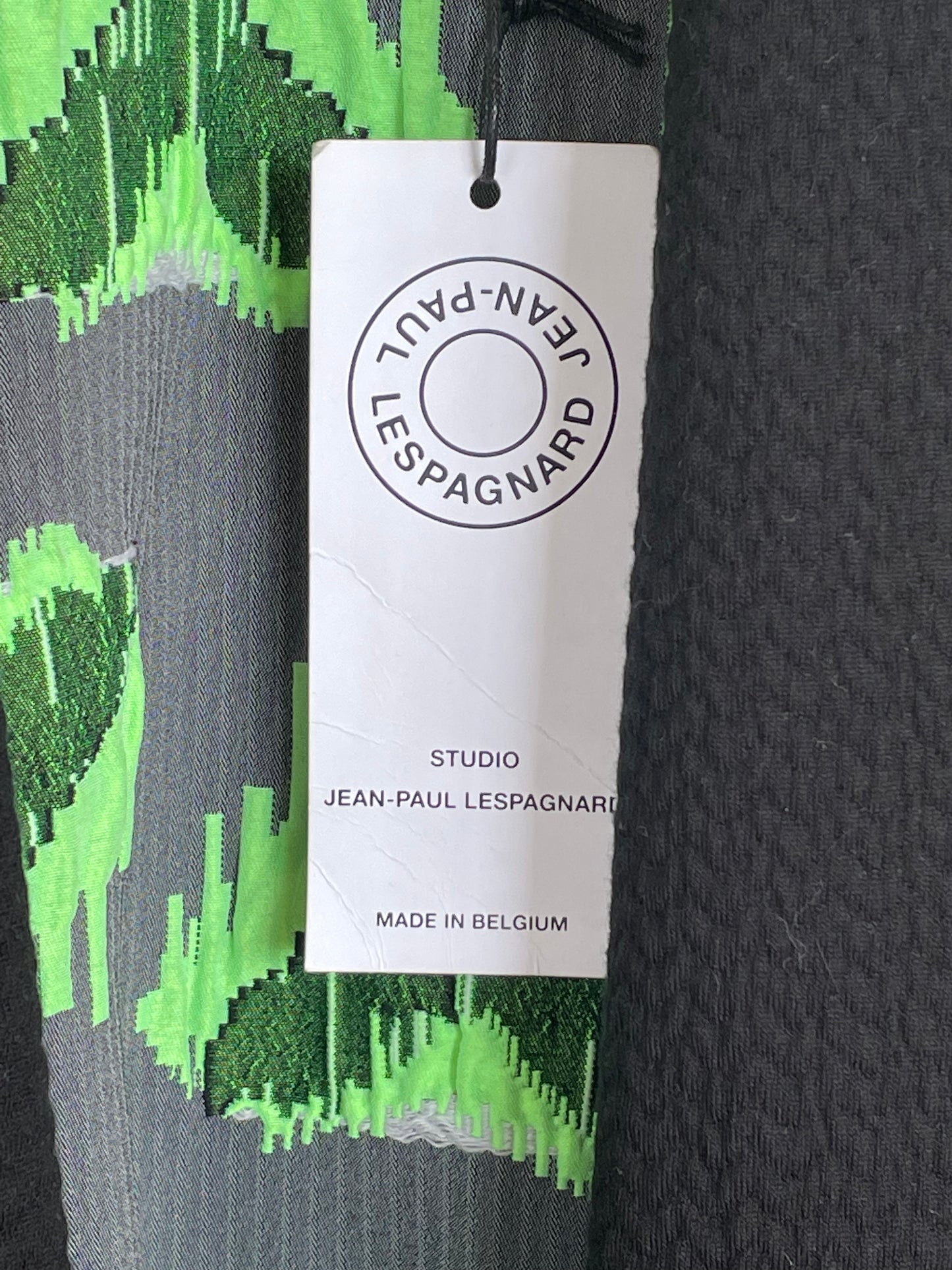 Jean-Paul Lespagnard green, white and black graphic "wheel traces" jacquard waist coat