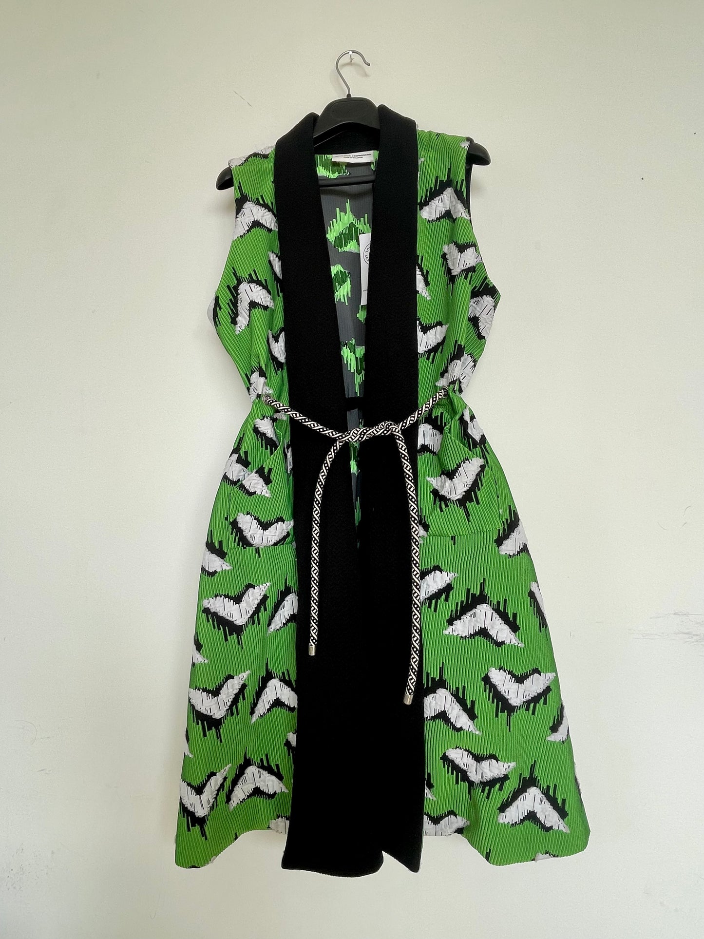 Jean-Paul Lespagnard green, white and black graphic "wheel traces" jacquard waist coat