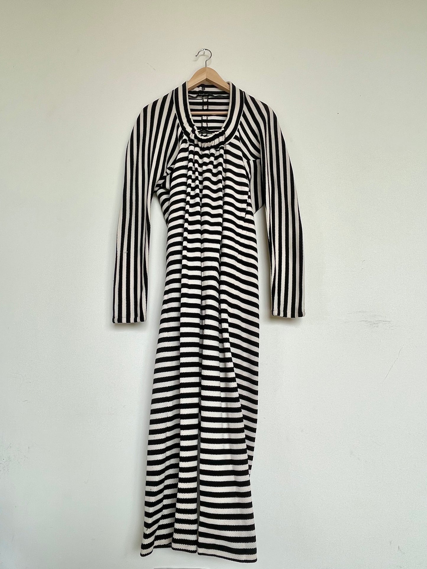 Jean-Paul Lespagnard's black and white striped knit hybrid jumpsuit / trousers