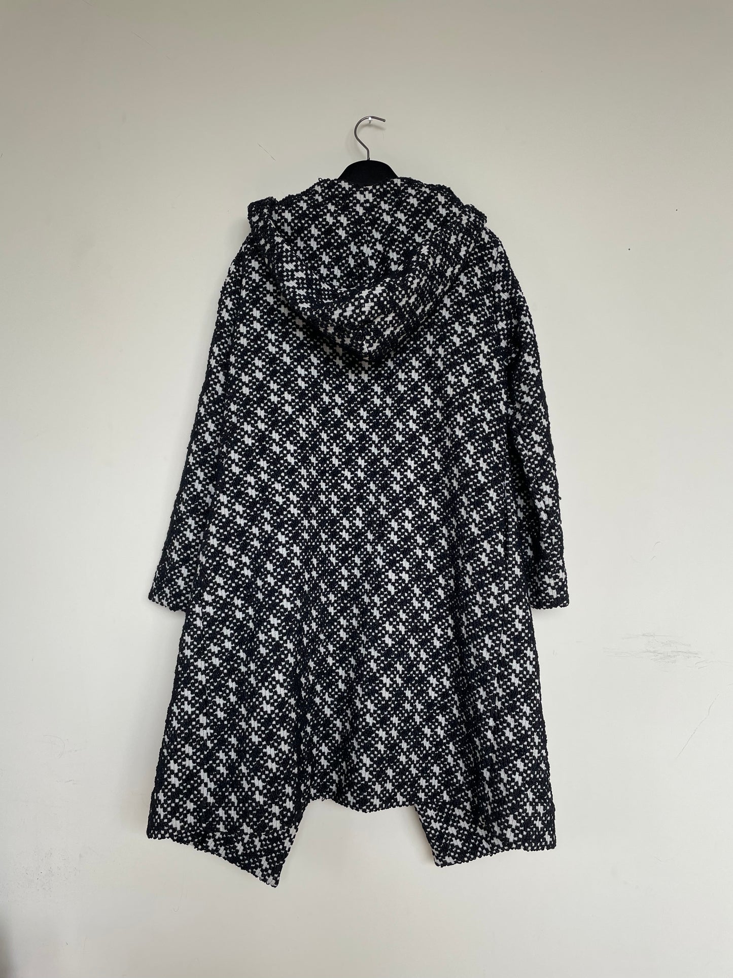 Jean-Paul Lespagnard black and white unlined bouclé coat with hood